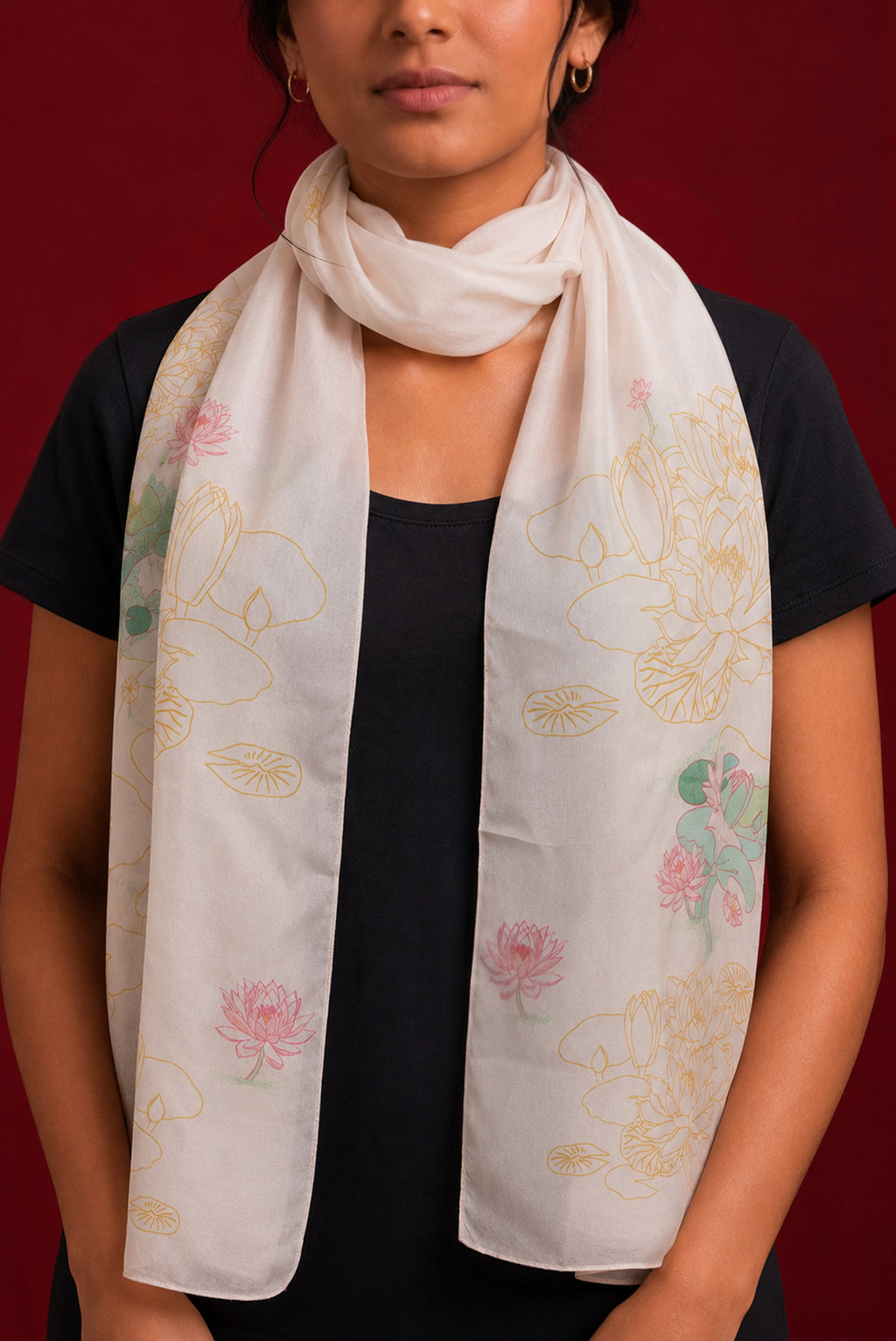 Beige Satin Silk Saree with Printed design on the body and Without Border