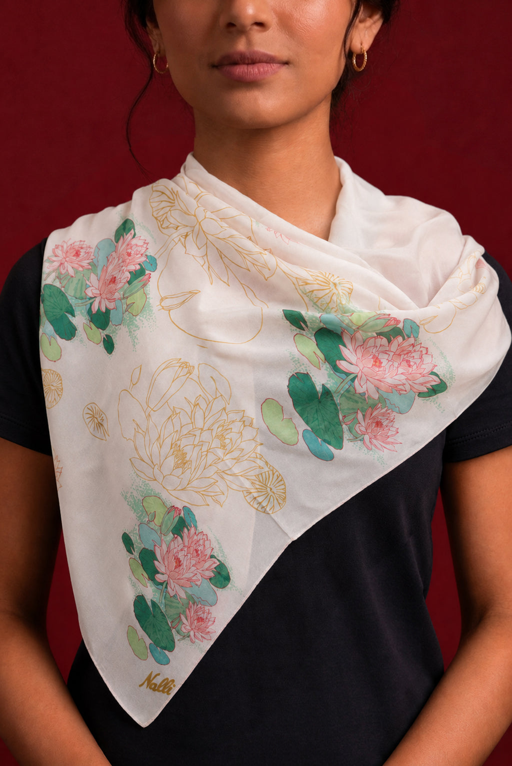 Beige Satin Silk Saree with Printed design on the body and Without Border
