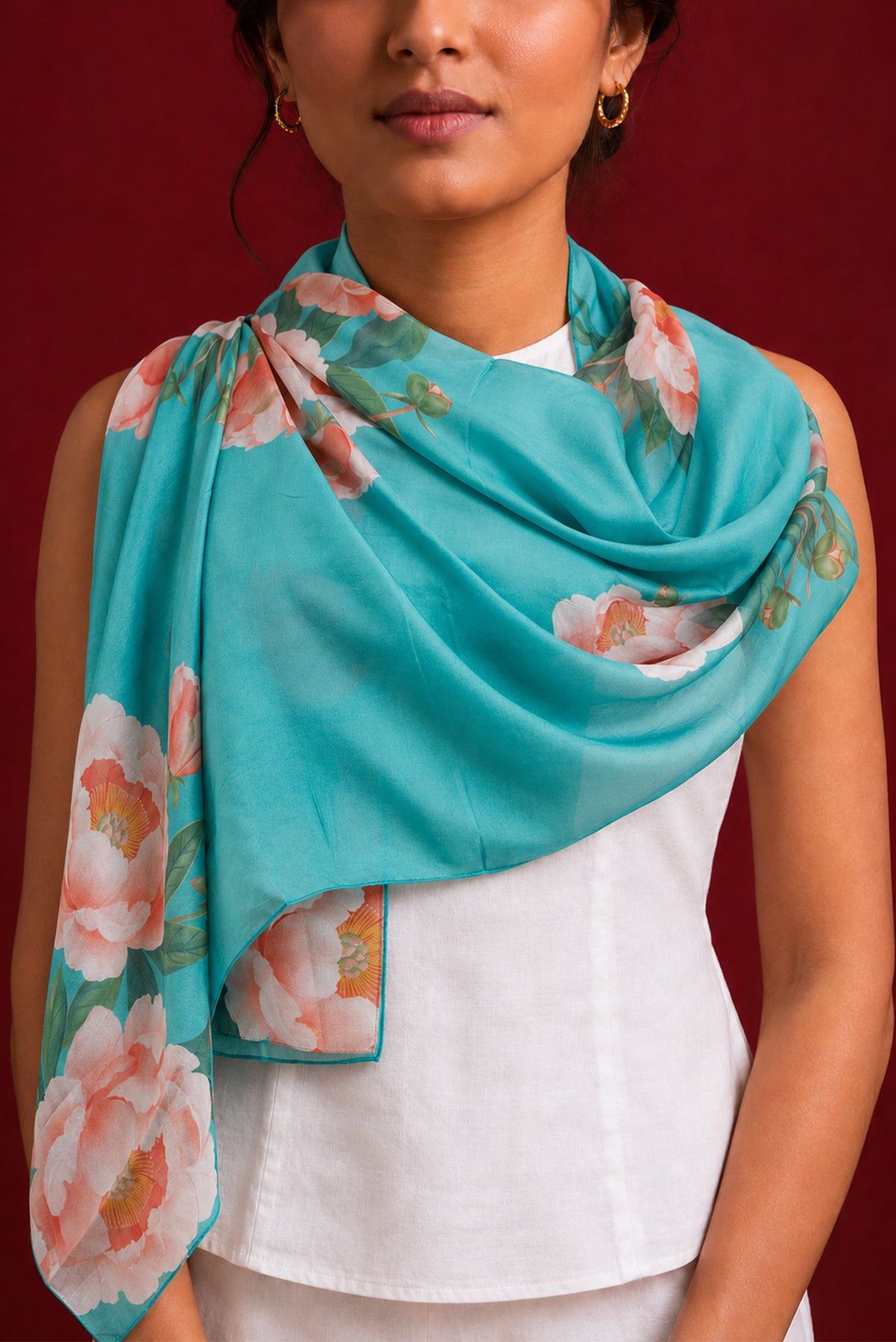 Blue Satin Silk Saree with Printed design on the body and Without Border