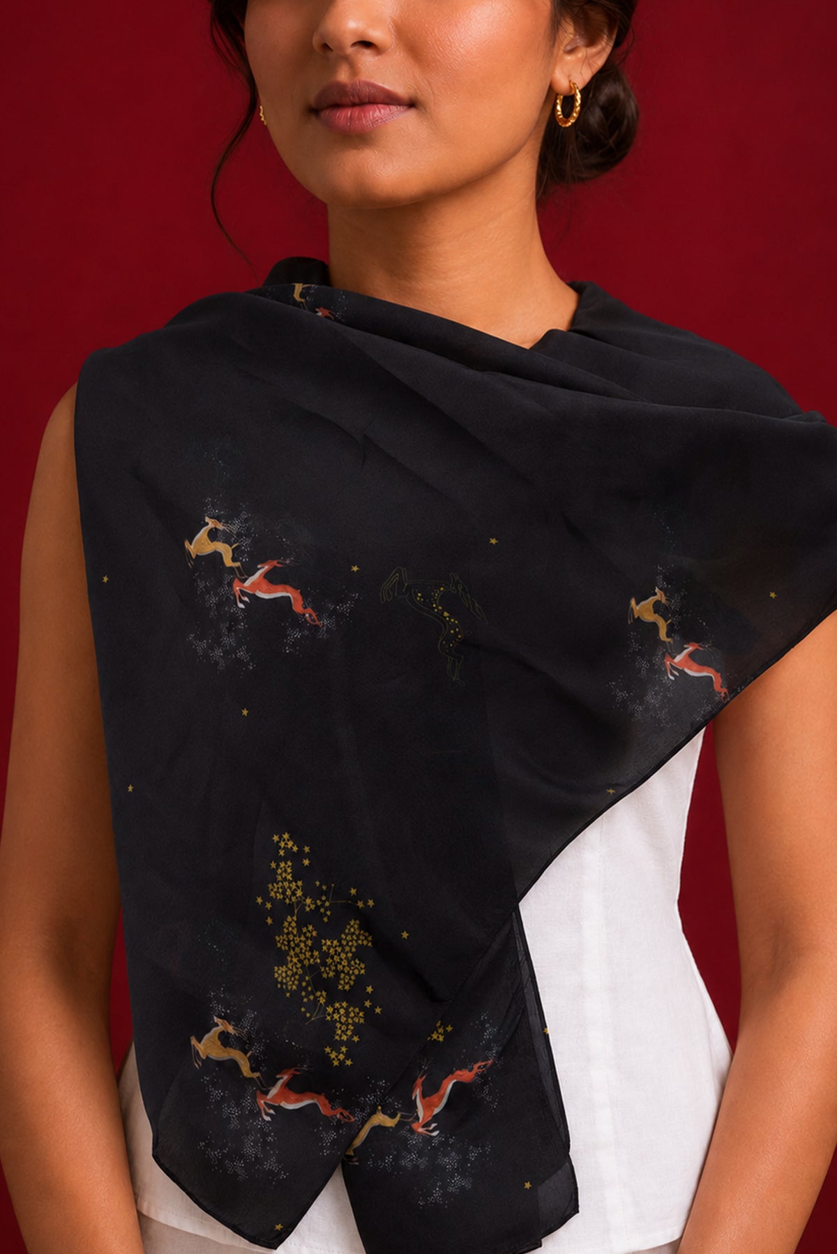 Black Satin Silk Saree with Printed design on the body and Without Border