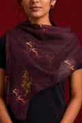 Brown Satin Silk Saree with Printed design on the body and Without Border