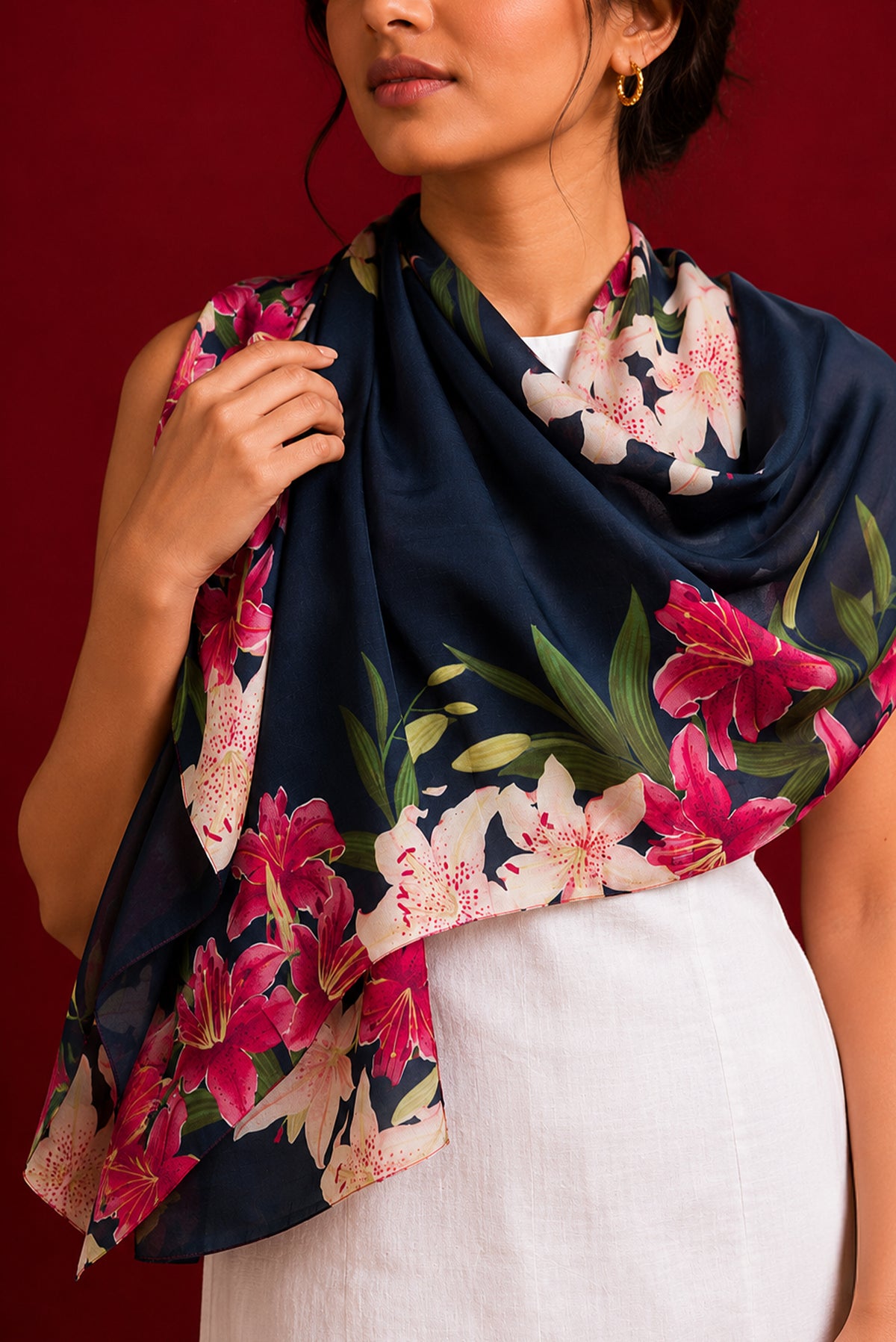 Blue Satin Silk Saree with Printed design on the body and Without Border