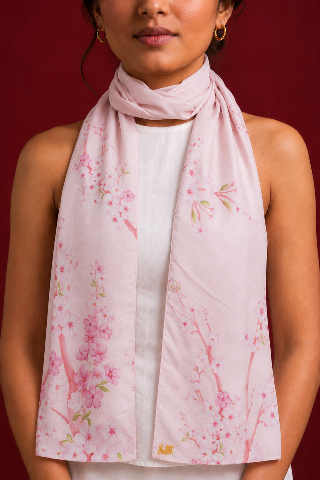 Pink Satin Silk Saree with Printed design on the body and Without Border