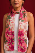 Coral Satin Silk Saree with Printed design on the body and Without Border