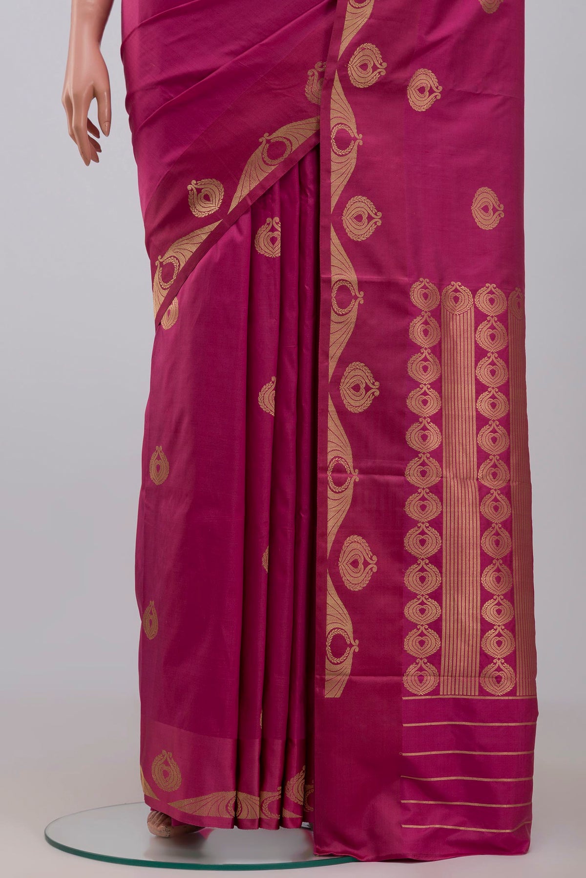 Pleats and pallu of Pink Banarasi Katan Silk Saree with Zari Butta on the body and Zari Border