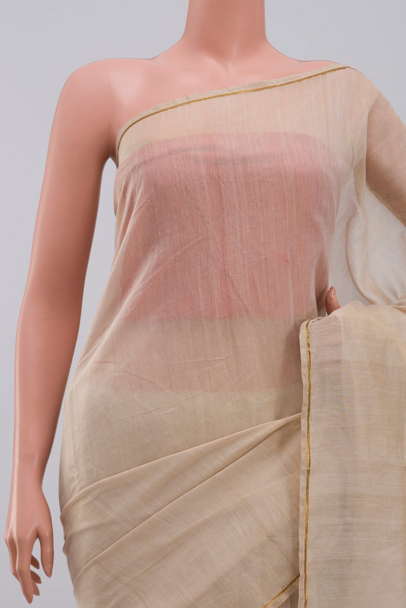 Border image of Beige Chanderi Silk Cotton Saree with Embroidery on the body and Thin Zari Line