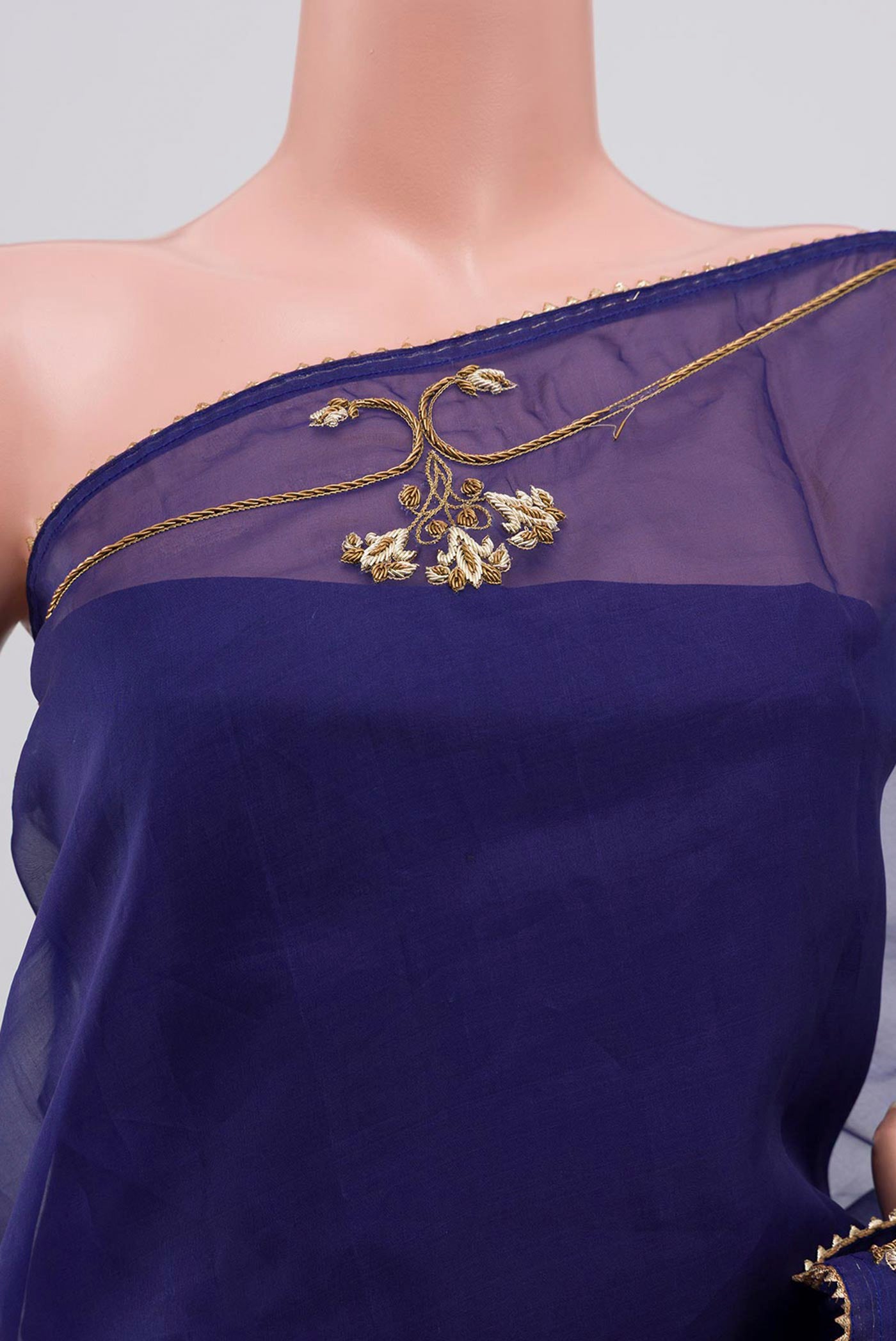 Border image of Blue Organza Silk Saree with Embroidery on the body and Embroidery Border
