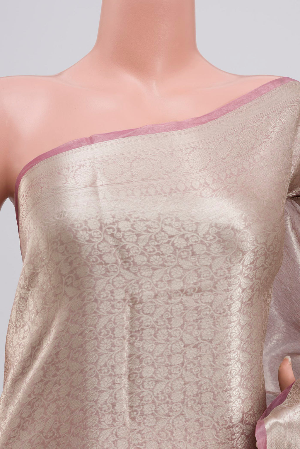 Border image of Pink Banarasi Silk Saree with Zari Brocade on the body and Zari Border