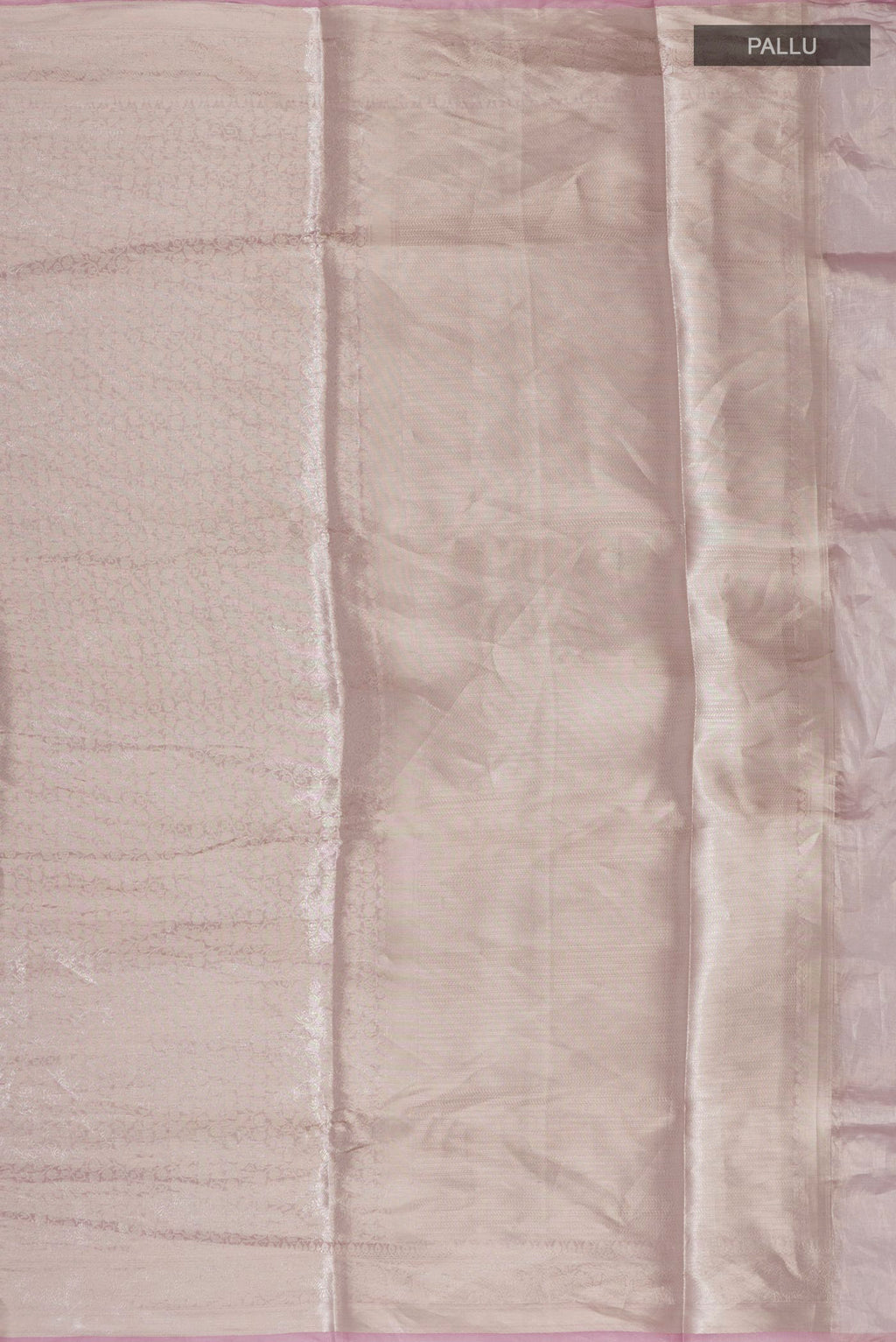 Close up image of the pallu of Pink Banarasi Silk Saree with Zari Brocade on the body and Zari Border