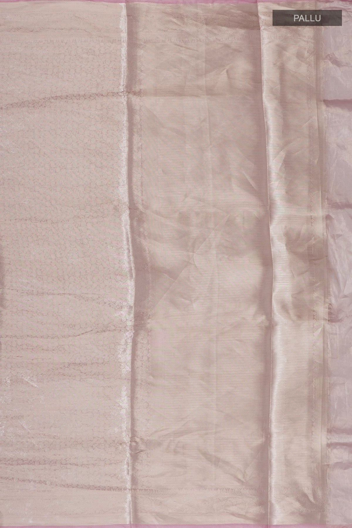 Close up image of the pallu of Pink Banarasi Silk Saree with Zari Brocade on the body and Zari Border