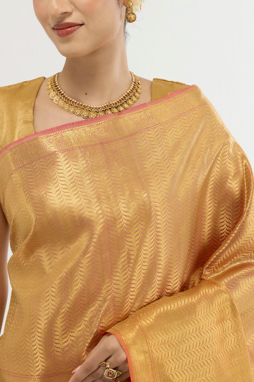 Border image of Multi Color Kanchipuram Silk Saree with Zari Butta on the body and Zari Border