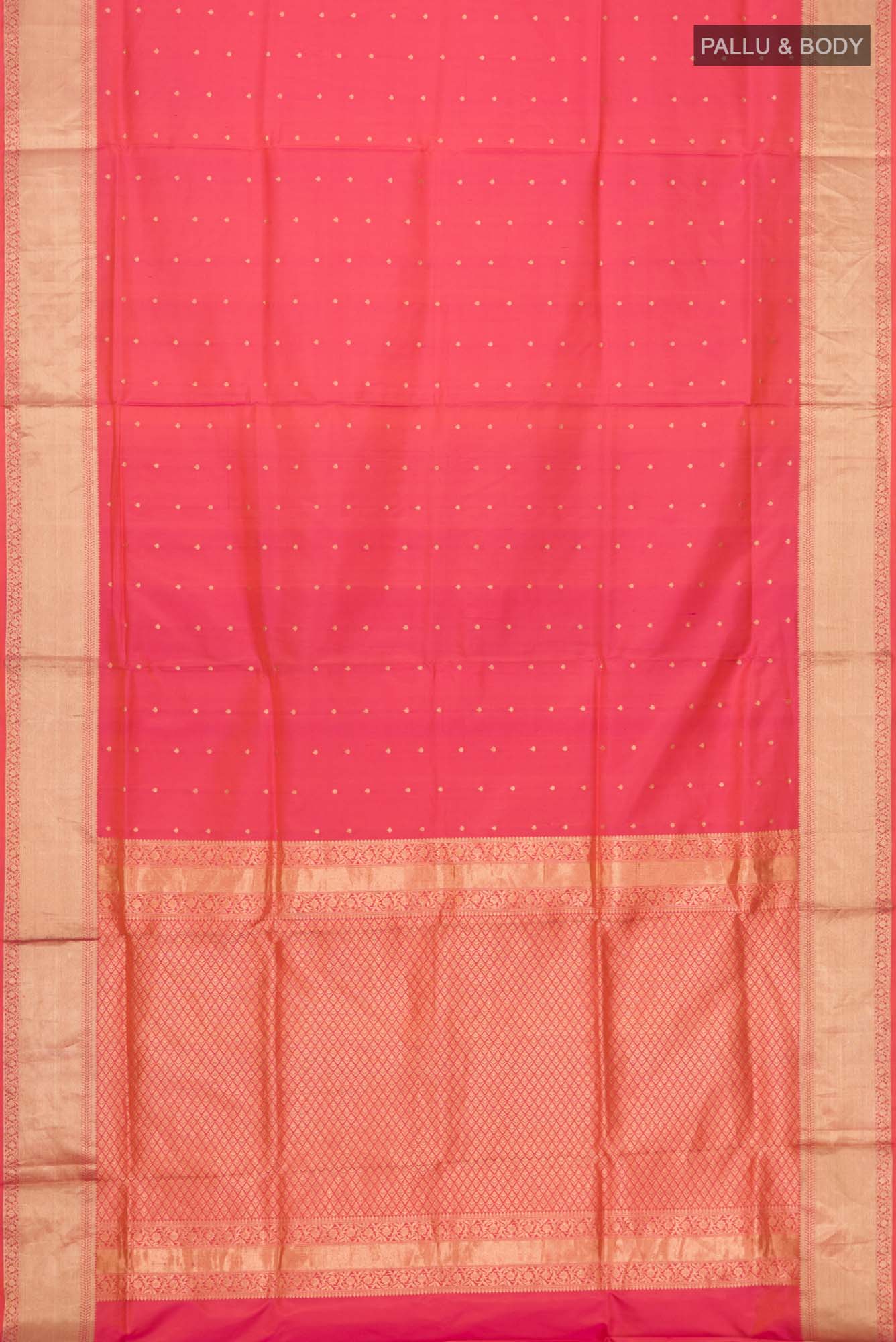 Flat view of Maroon Banarasi Raw Silk Saree with Checked design on the body and Zari Border. 
