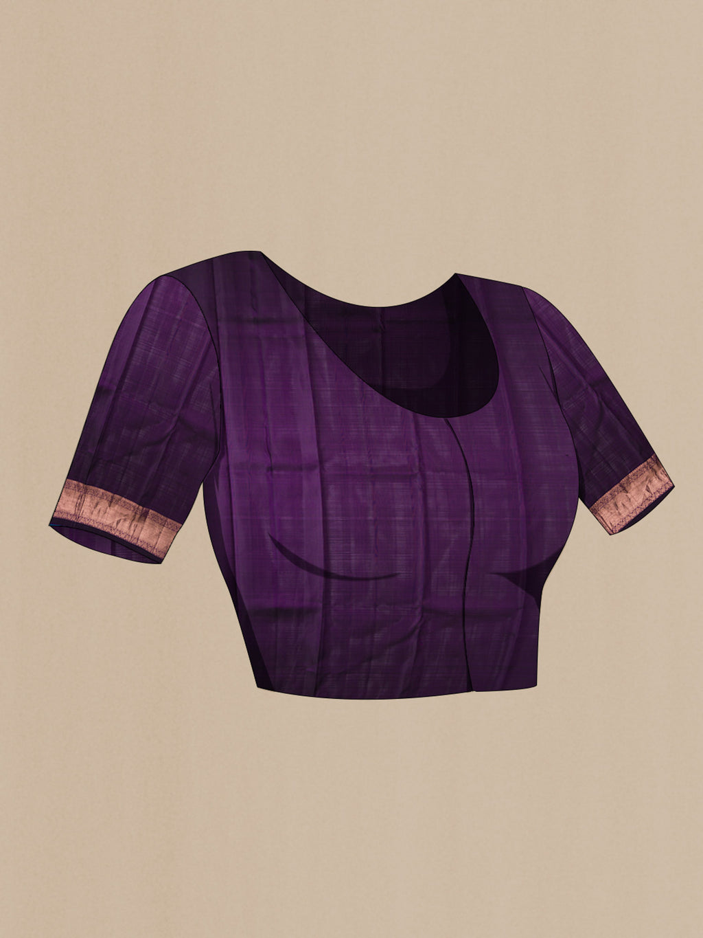 Close up image of the blouse of Sandal Mysore Crepe Silk Saree with Floral Print on the body and Zari Border. 