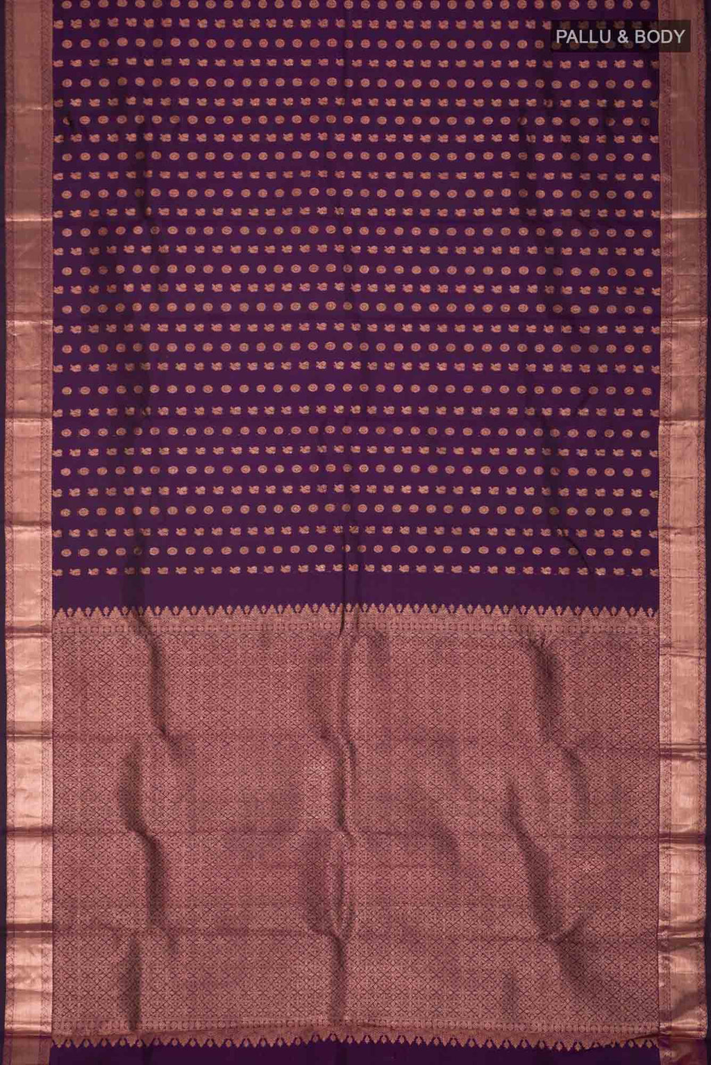 Flat view of Sandal Mysore Crepe Silk Saree with Floral Print on the body and Zari Border. 