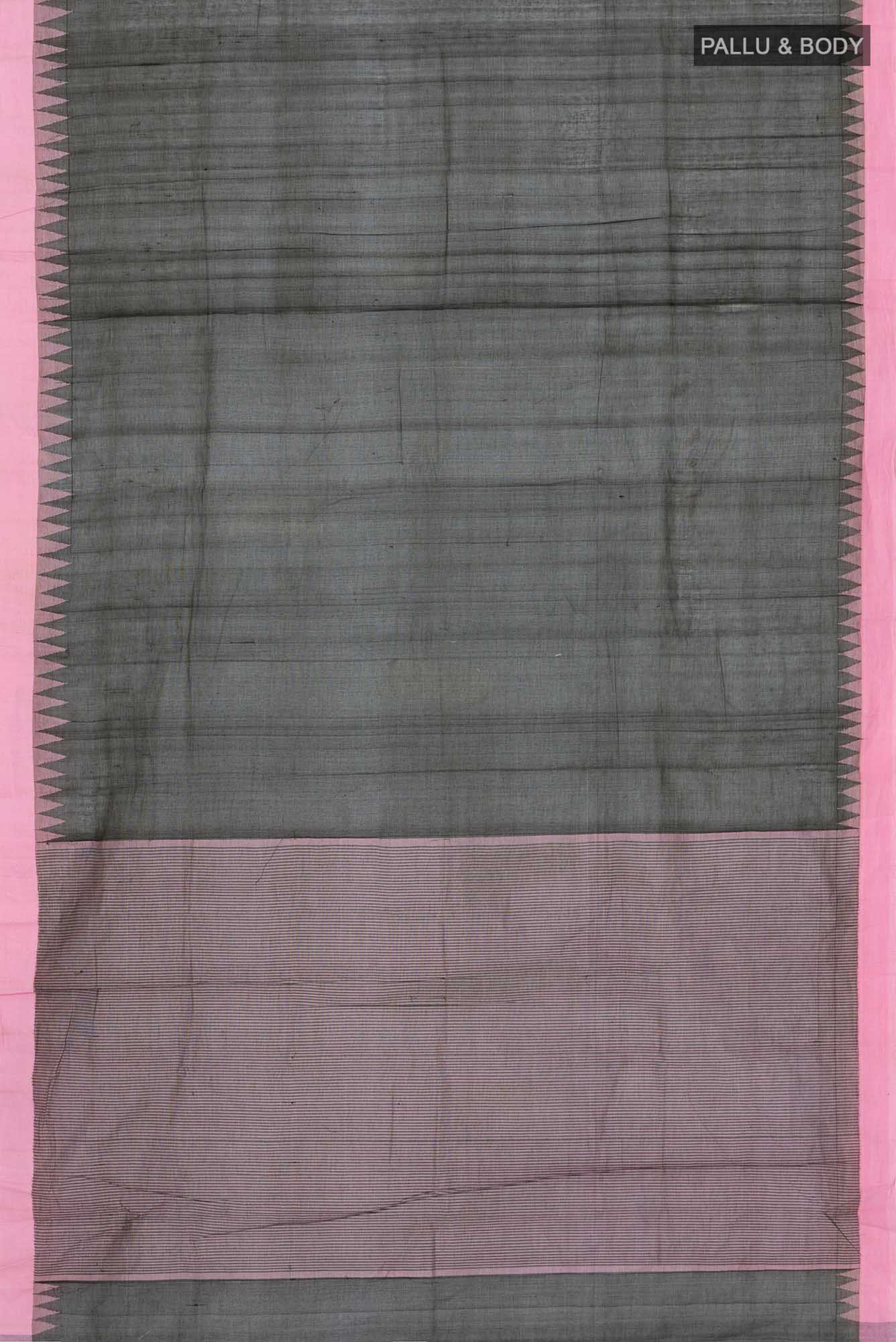 Flat view of Green Orissa Cotton Saree with Plain Body and Plain Border. 