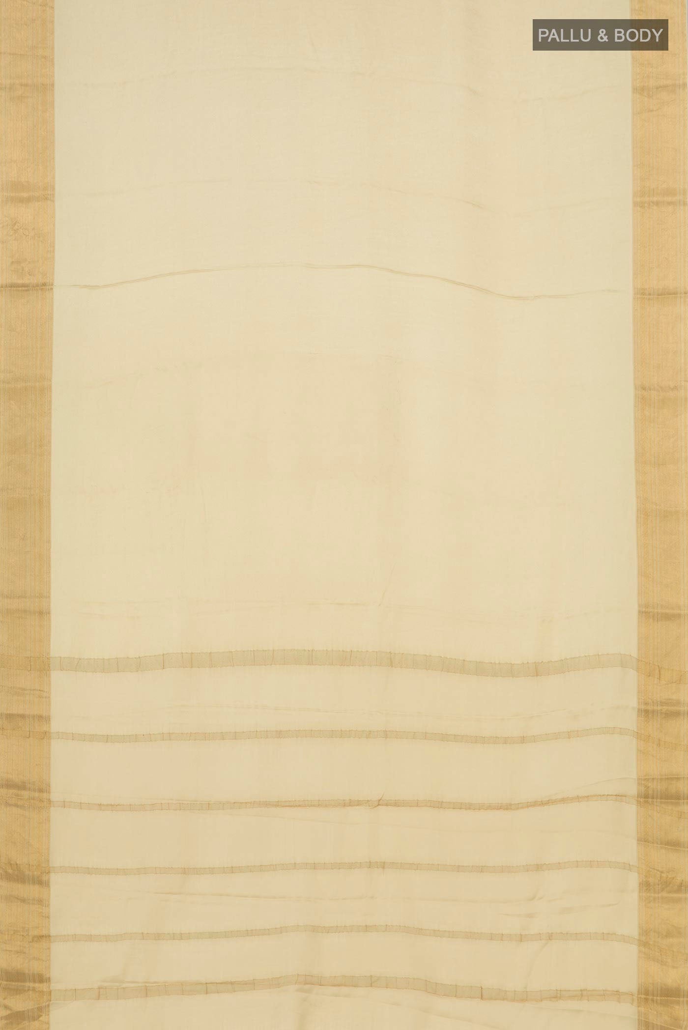 Flat view of Yellow Satin Silk Saree with Plain Body and Zari Border. 