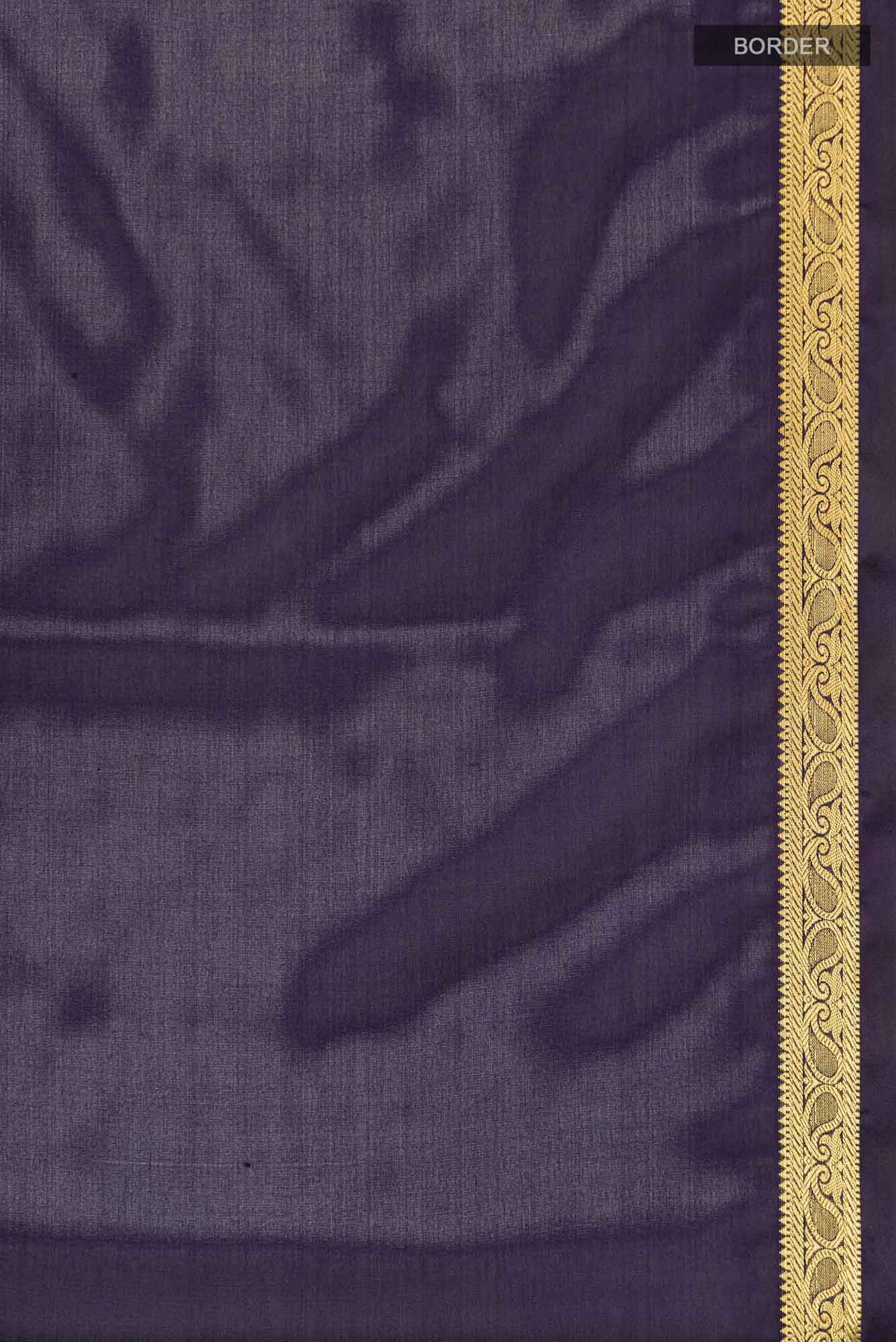 Border image of Navy Blue Blended Crepe Saree with Plain Body and Zari Border. 