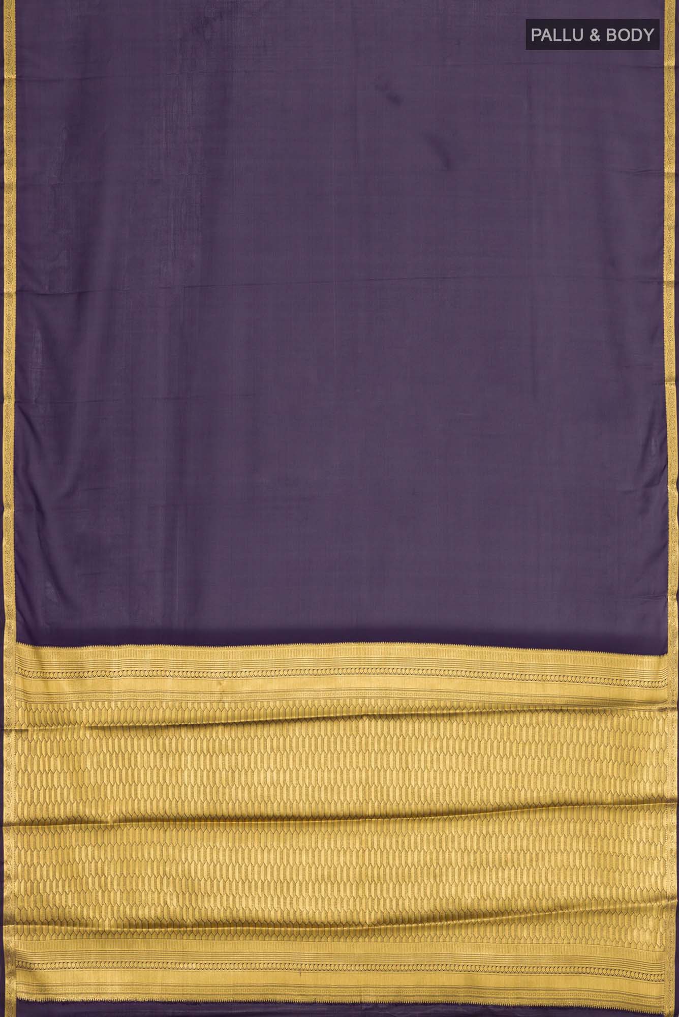 Flat view of Navy Blue Blended Crepe Saree with Plain Body and Zari Border. 