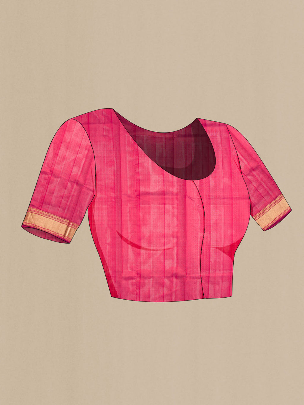 Close up image of the blouse of Green Raw Silk Saree with Plain Body and Zari Border. 