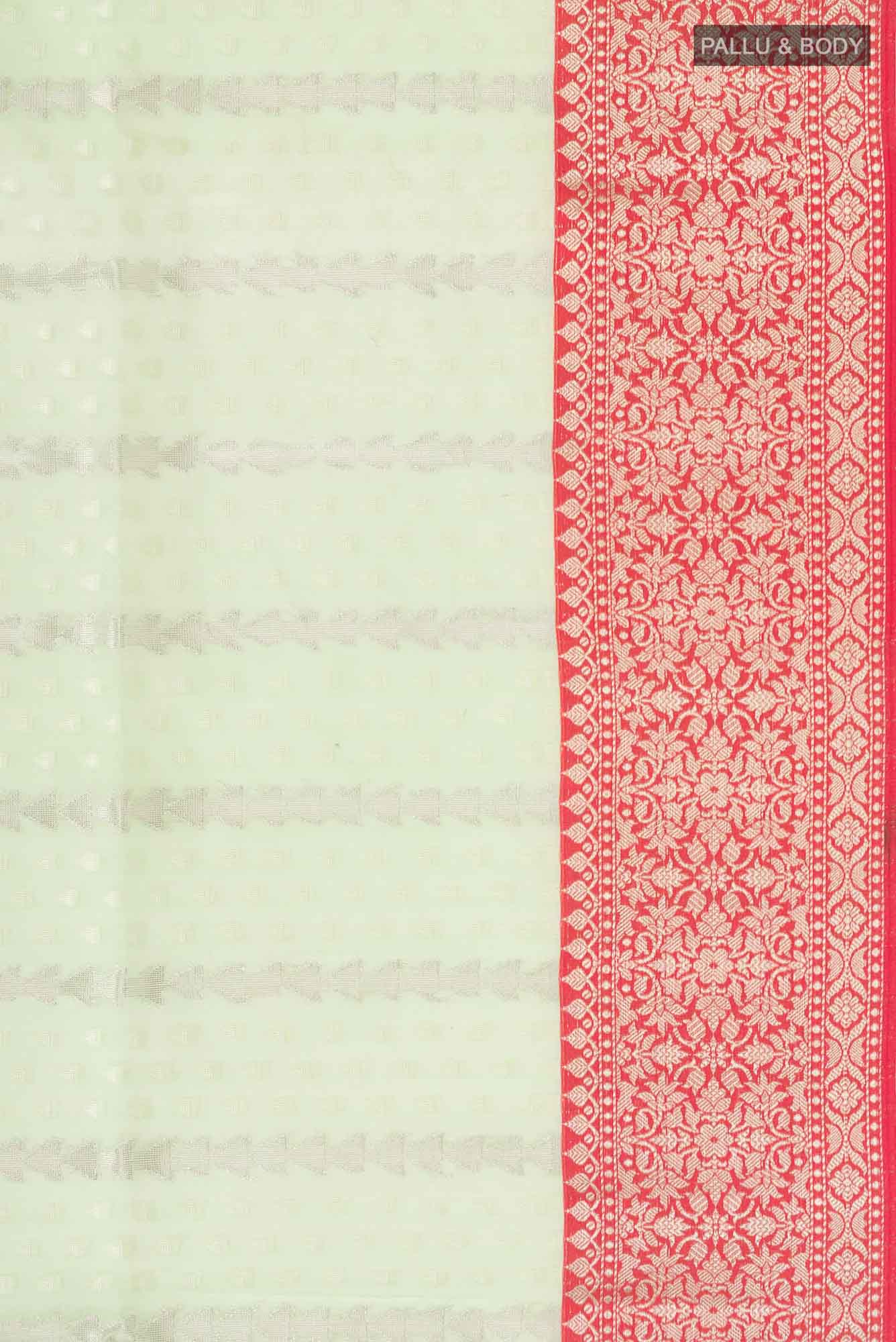 Border image of Green Blended Kora Cotton Saree with Zari Butta on the body and Zari Border. 