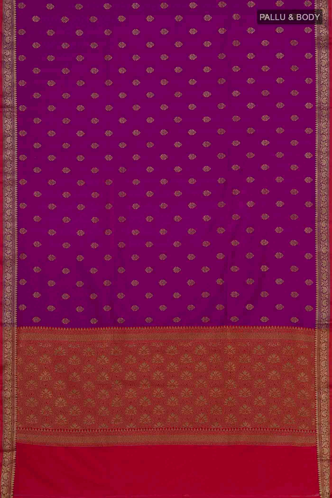 Flat view of Magenta Blended Art Silk Saree with Zari Butta on the body and Zari Border. 