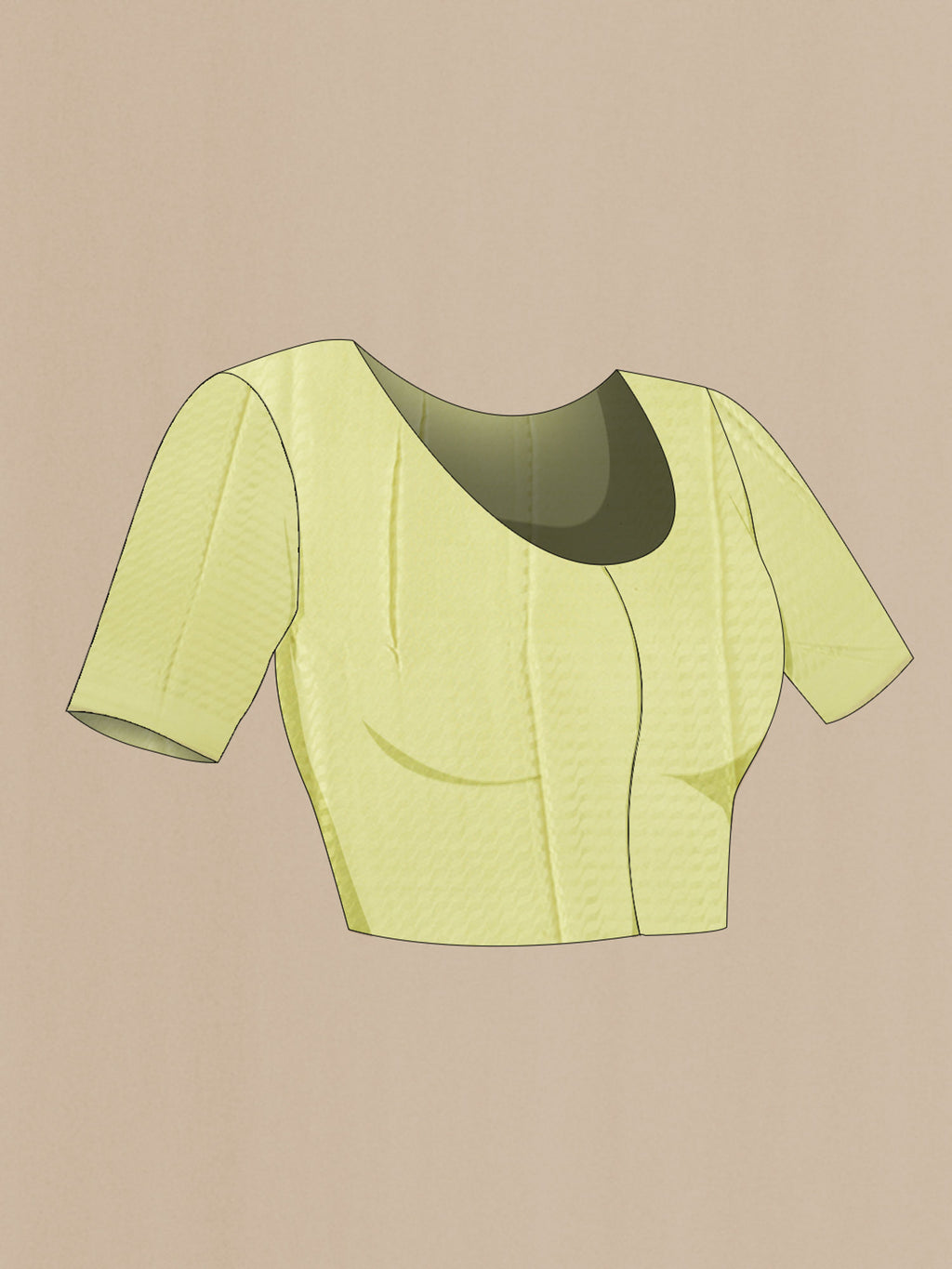 Close up image of the blouse of Green Mysore Chiffon Saree with Stripes on the body and Embroidery Border. 