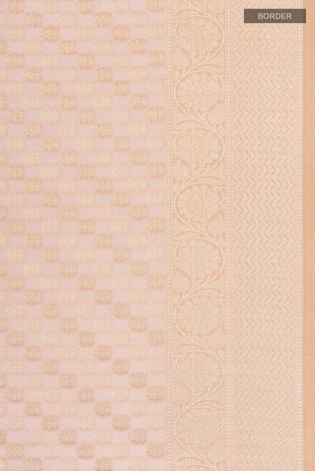 Border image of Rose Gold Blended Kora Cotton Saree with Zari And Thread Butta on the body and Zari Border. 