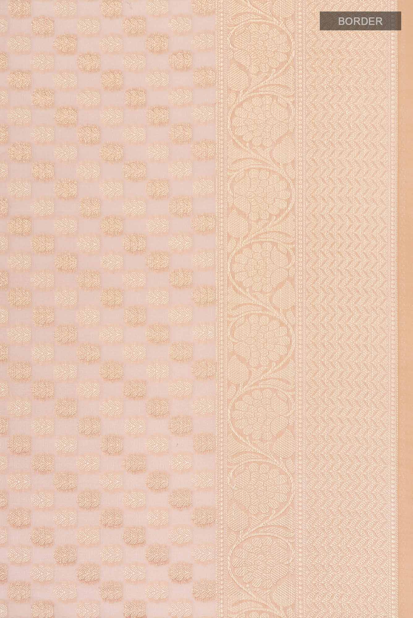 Border image of Rose Gold Blended Kora Cotton Saree with Zari And Thread Butta on the body and Zari Border. 