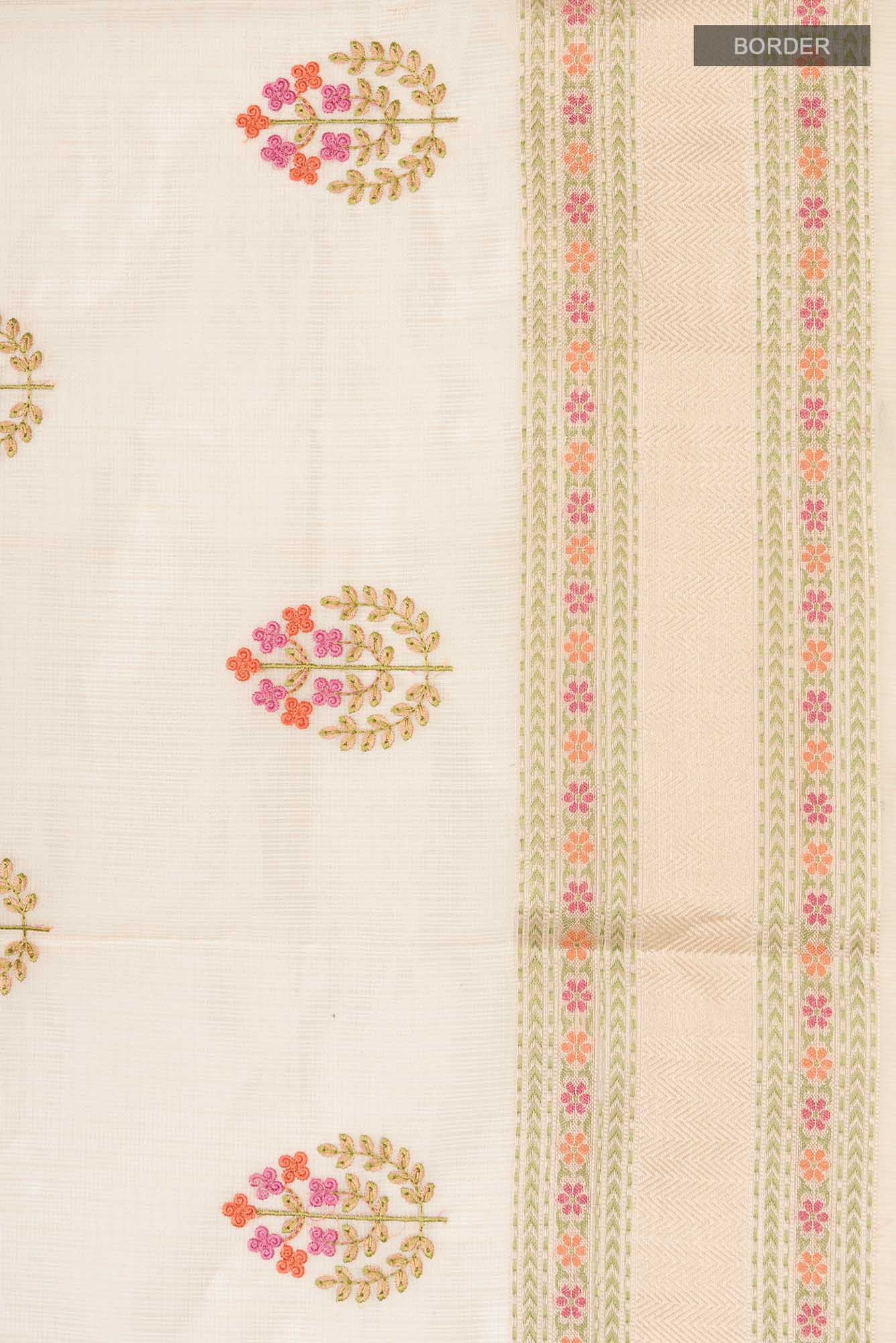 Border image of Gold Blended Kota Cotton Saree with Embroidery on the body and Zari And Thread Border. 