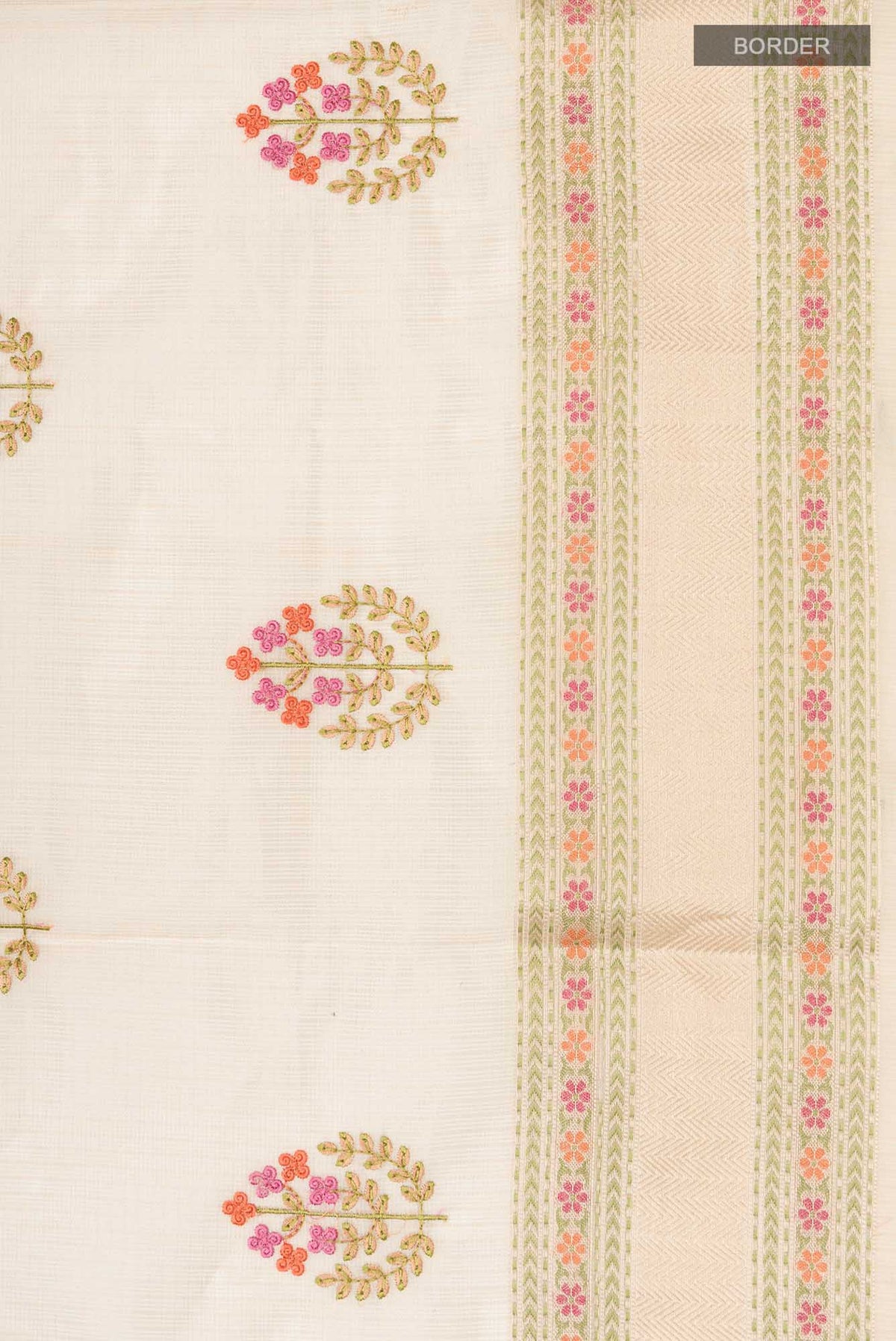 Border image of Gold Blended Kota Cotton Saree with Embroidery on the body and Zari And Thread Border. 