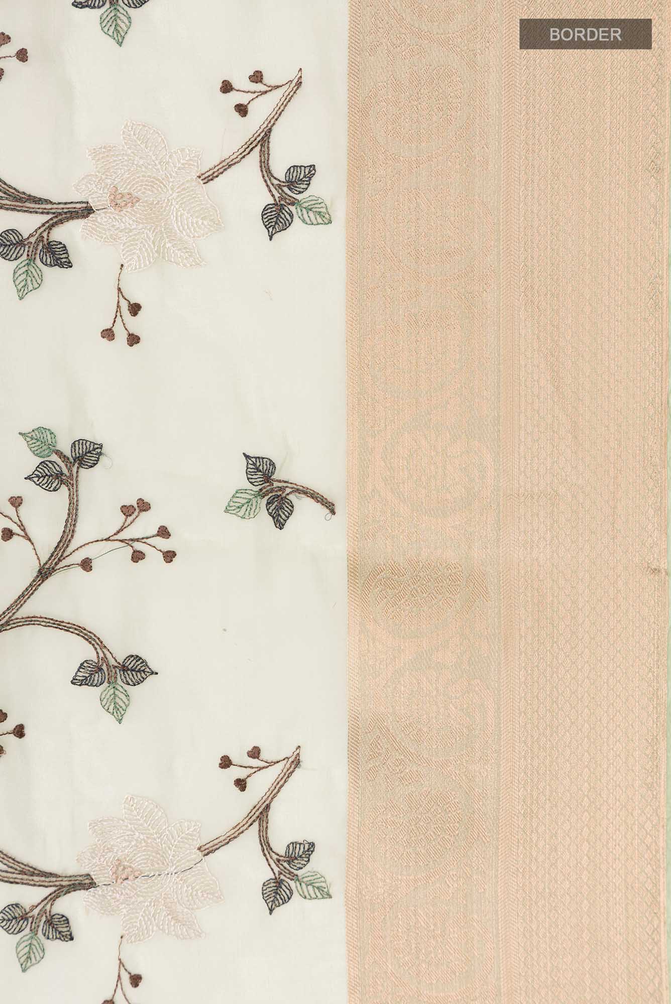 Border image of Green Blended Organza Silk Saree with Embroidery on the body and Zari Border. 