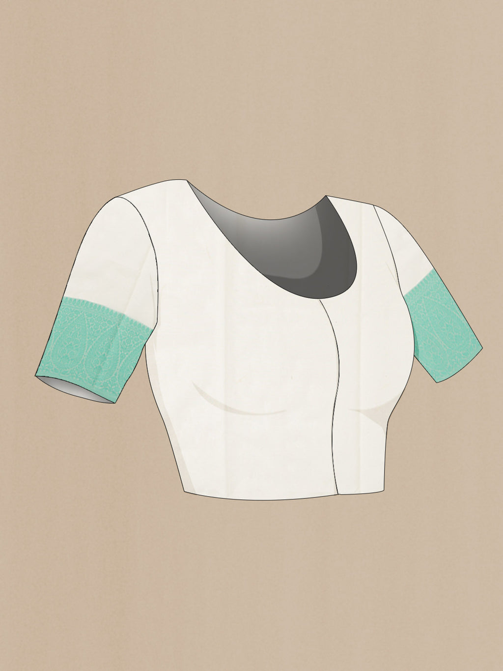 Close up image of the blouse of Cream Blended Kota Cotton Saree with Embroidery on the body and Thread Border. 