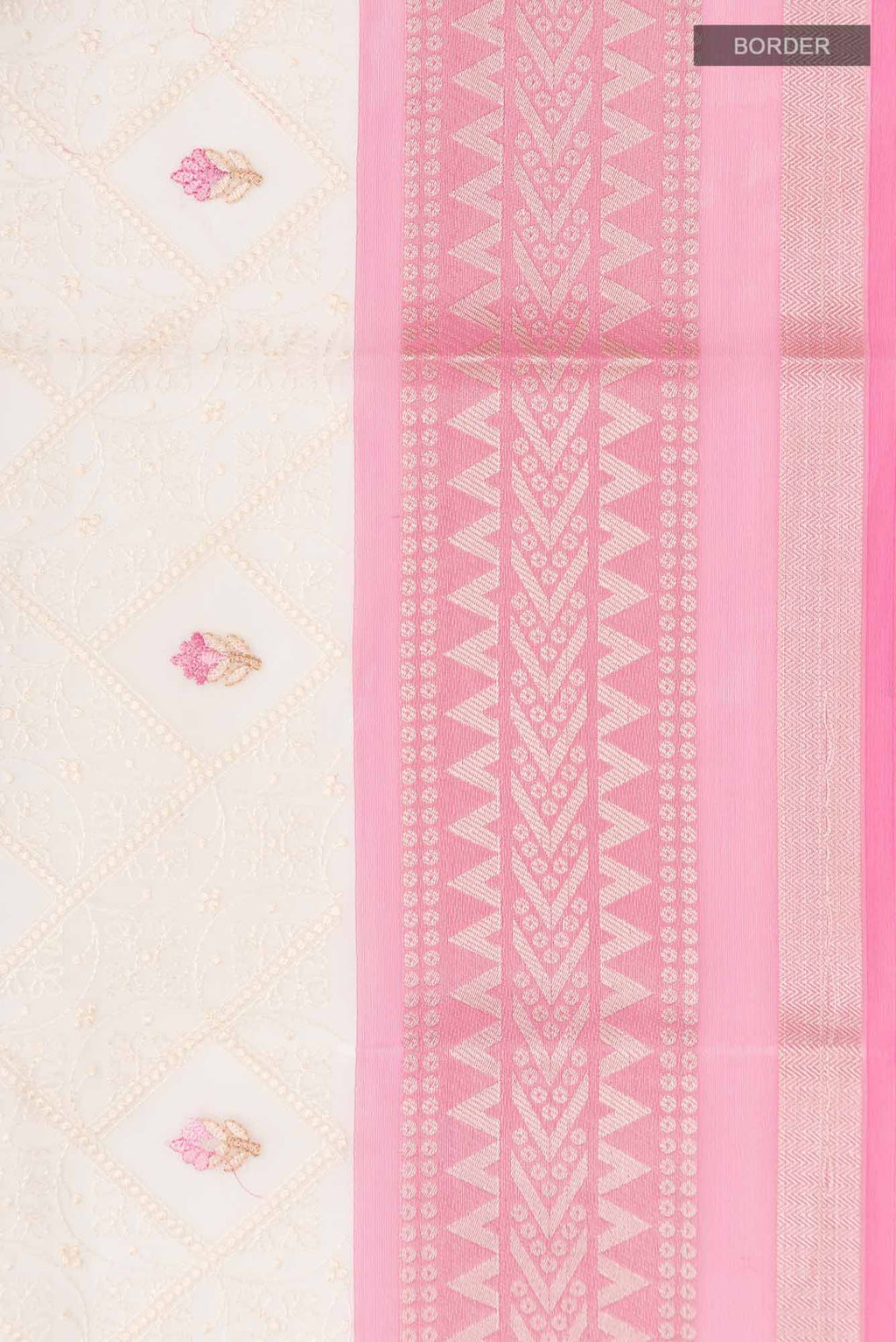 Border image of Cream Blended Kora Cotton Saree with Embroidery on the body and Zari Border. 
