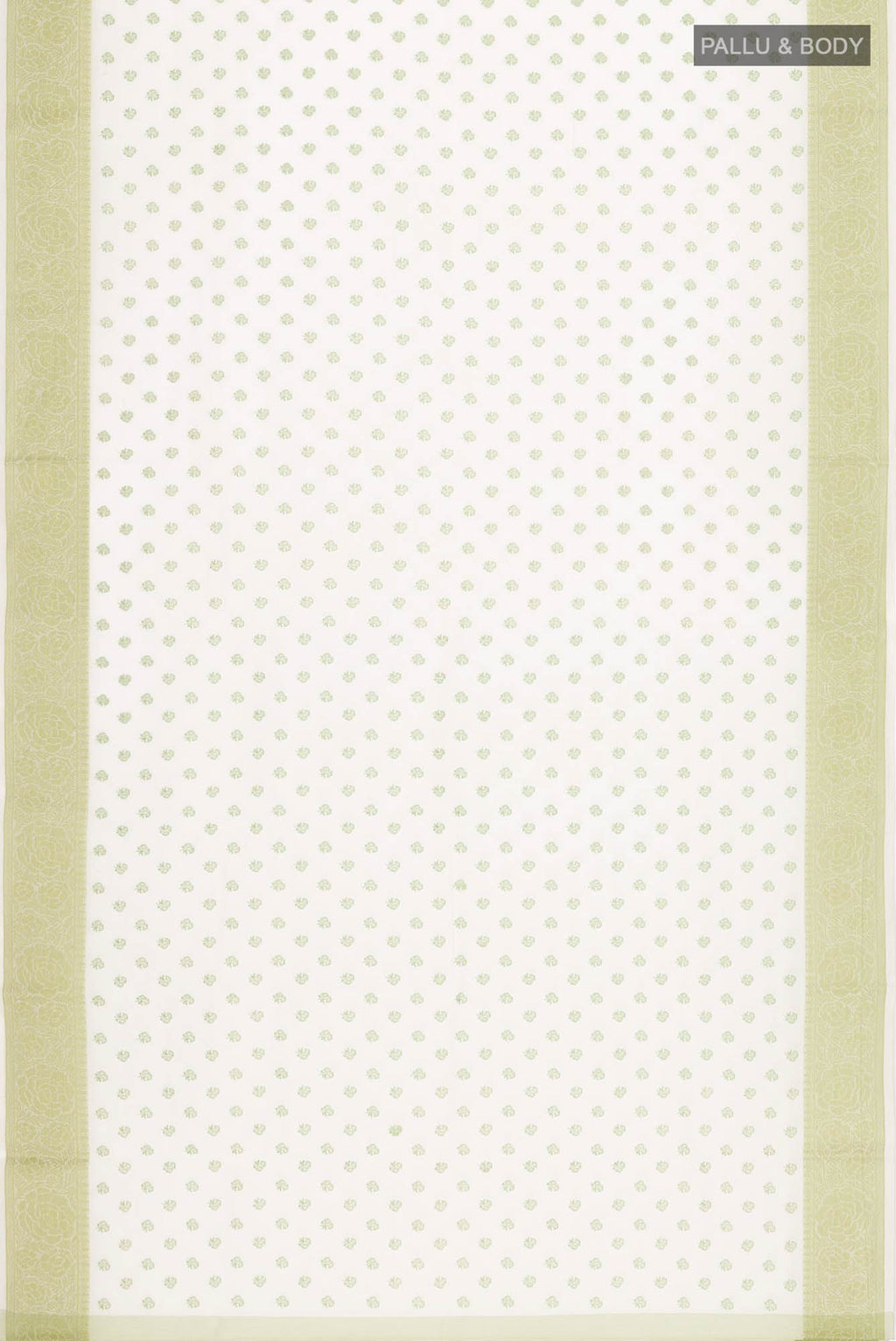 Flat view of Cream Blended Kota Cotton Saree with Embroidery on the body and Thread Border. 