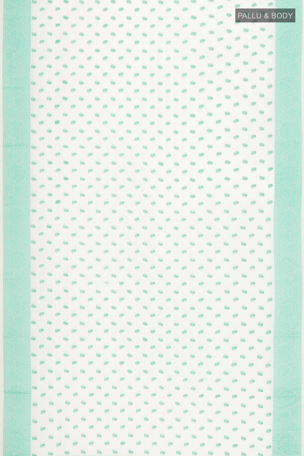 Flat view of Cream Blended Kota Cotton Saree with Embroidery on the body and Thread Border. 