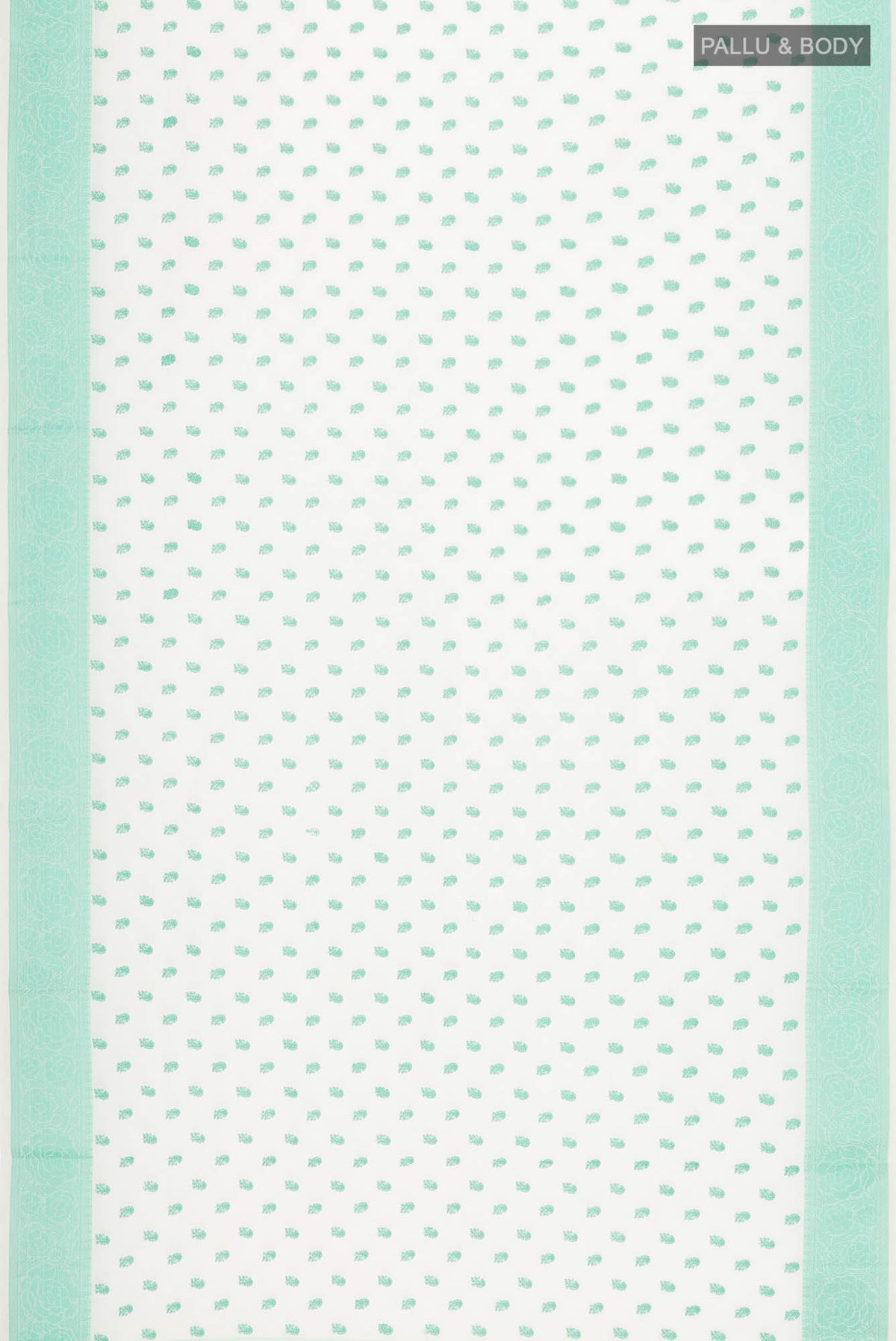 Flat view of Cream Blended Kota Cotton Saree with Embroidery on the body and Thread Border. 