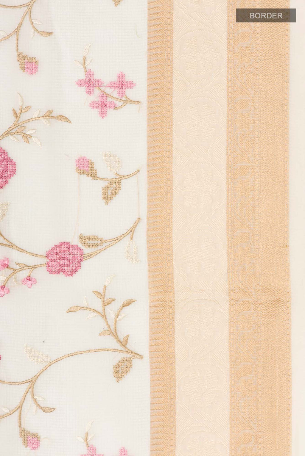 Border image of Cream Blended Kota Cotton Saree with Embroidery on the body and Thread Border. 