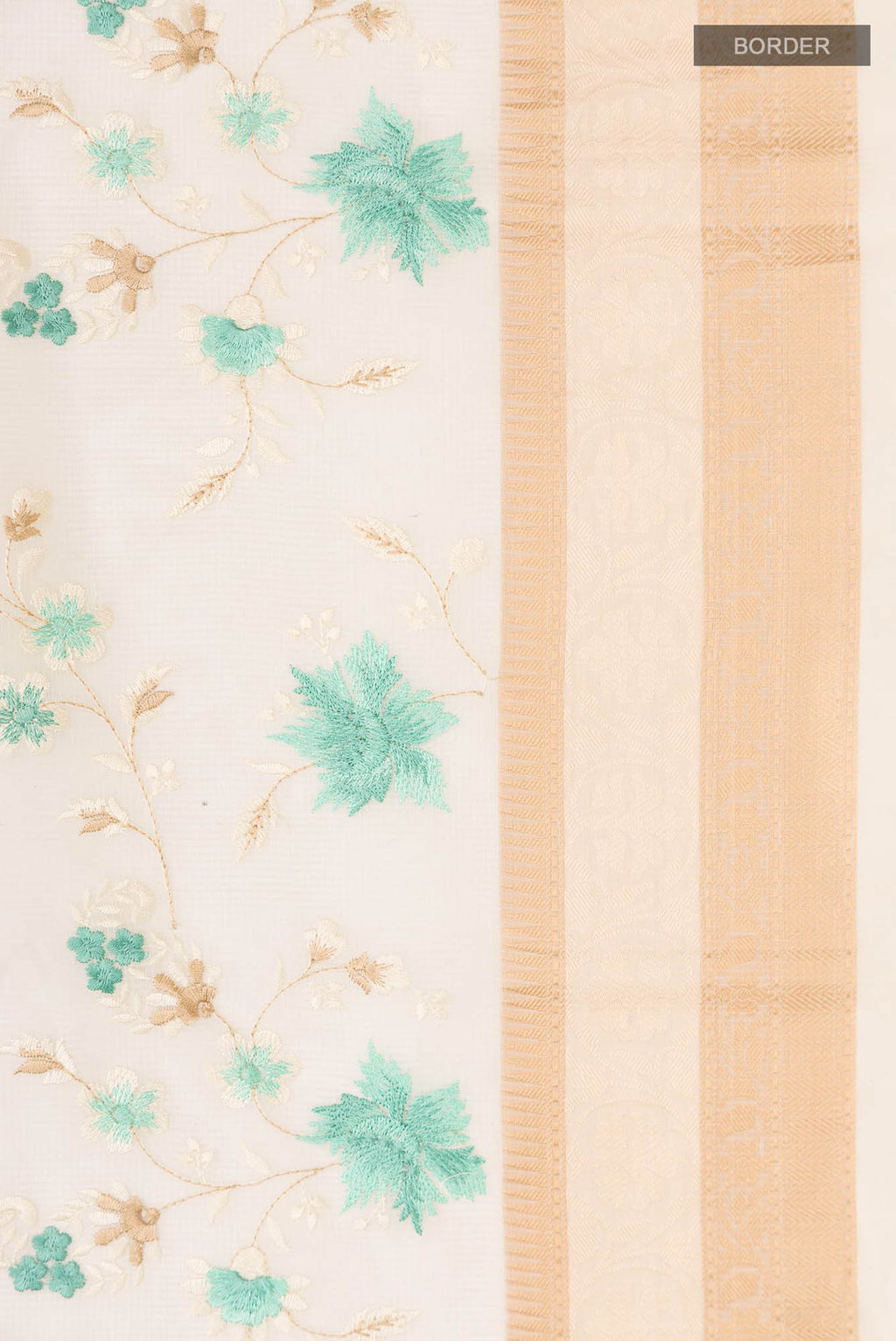 Border image of Cream Blended Kota Cotton Saree with Embroidery on the body and Thread Border. 