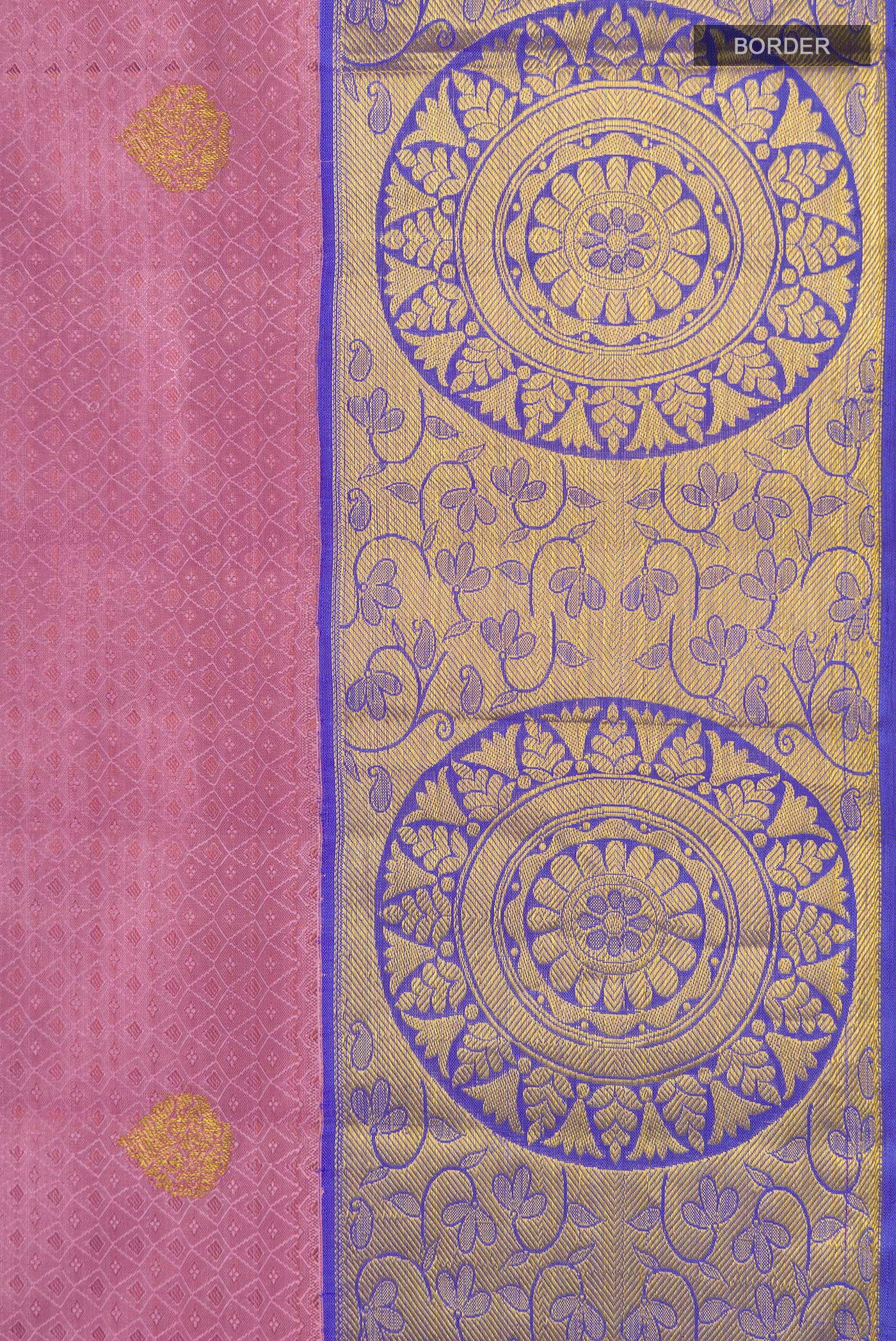 Border image of Pink Kanjivaram Silk Saree with Jacquard With Zari Butta on the body and Zari Border. 