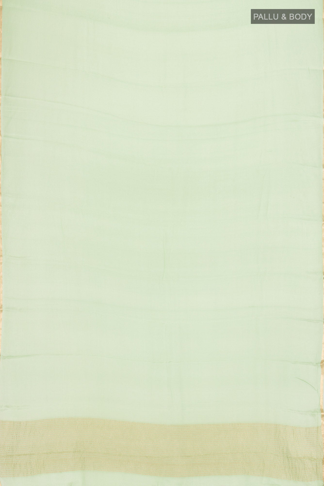 Flat view of Green Mysore Chiffon Saree with Plain Body and Zari Border. 