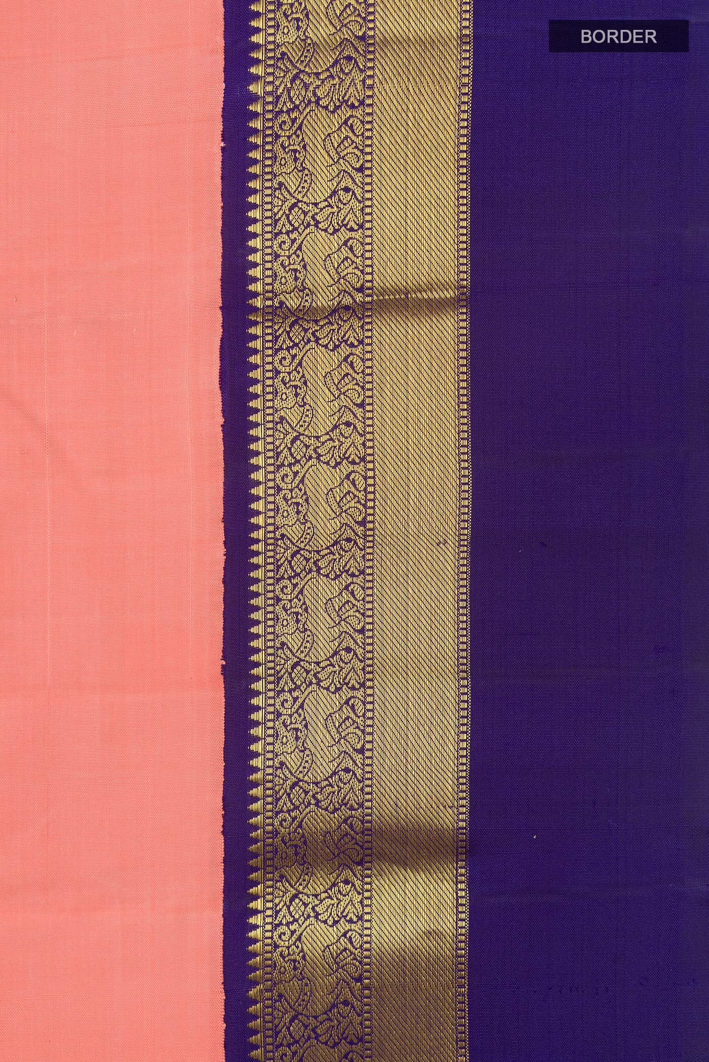 Border image of Peach Kanjivaram Silk Saree with Plain Body and Zari Border. 