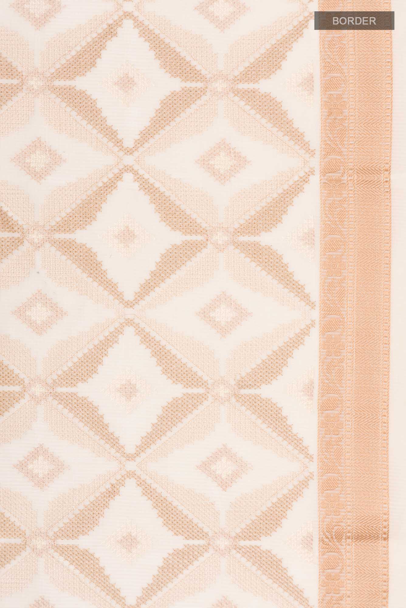 Border image of Cream Blended Kota Cotton Saree with Embroidery on the body and Thread Border. 