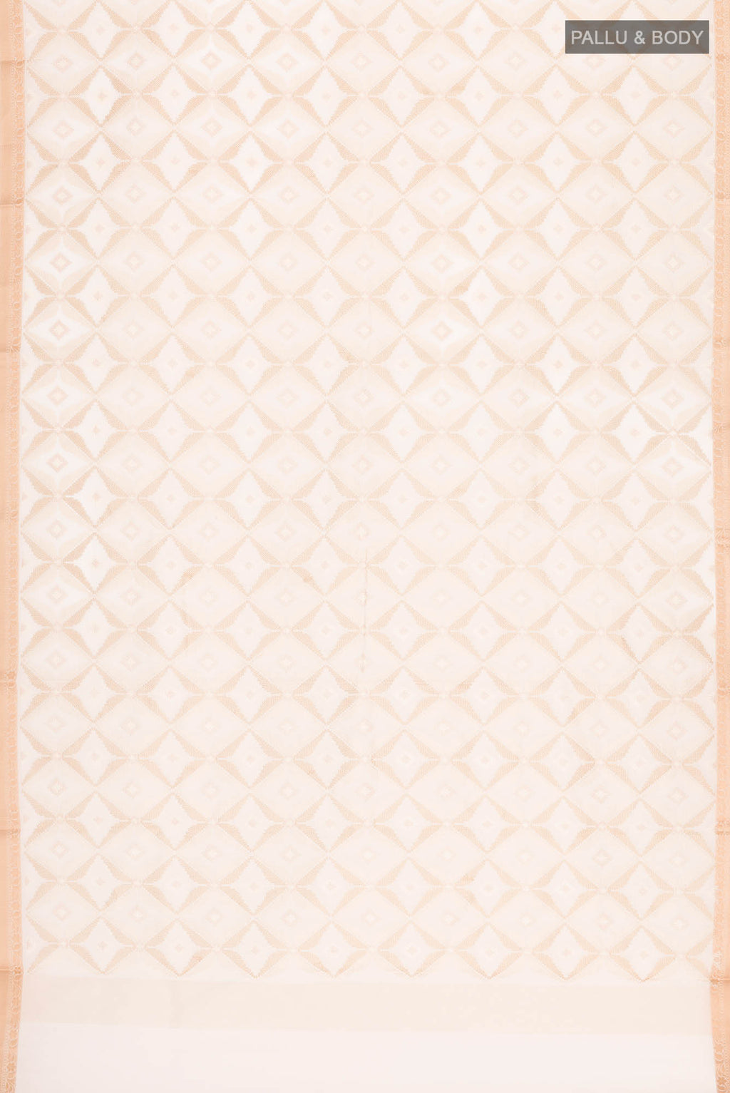 Flat view of Cream Blended Kota Cotton Saree with Embroidery on the body and Thread Border. 