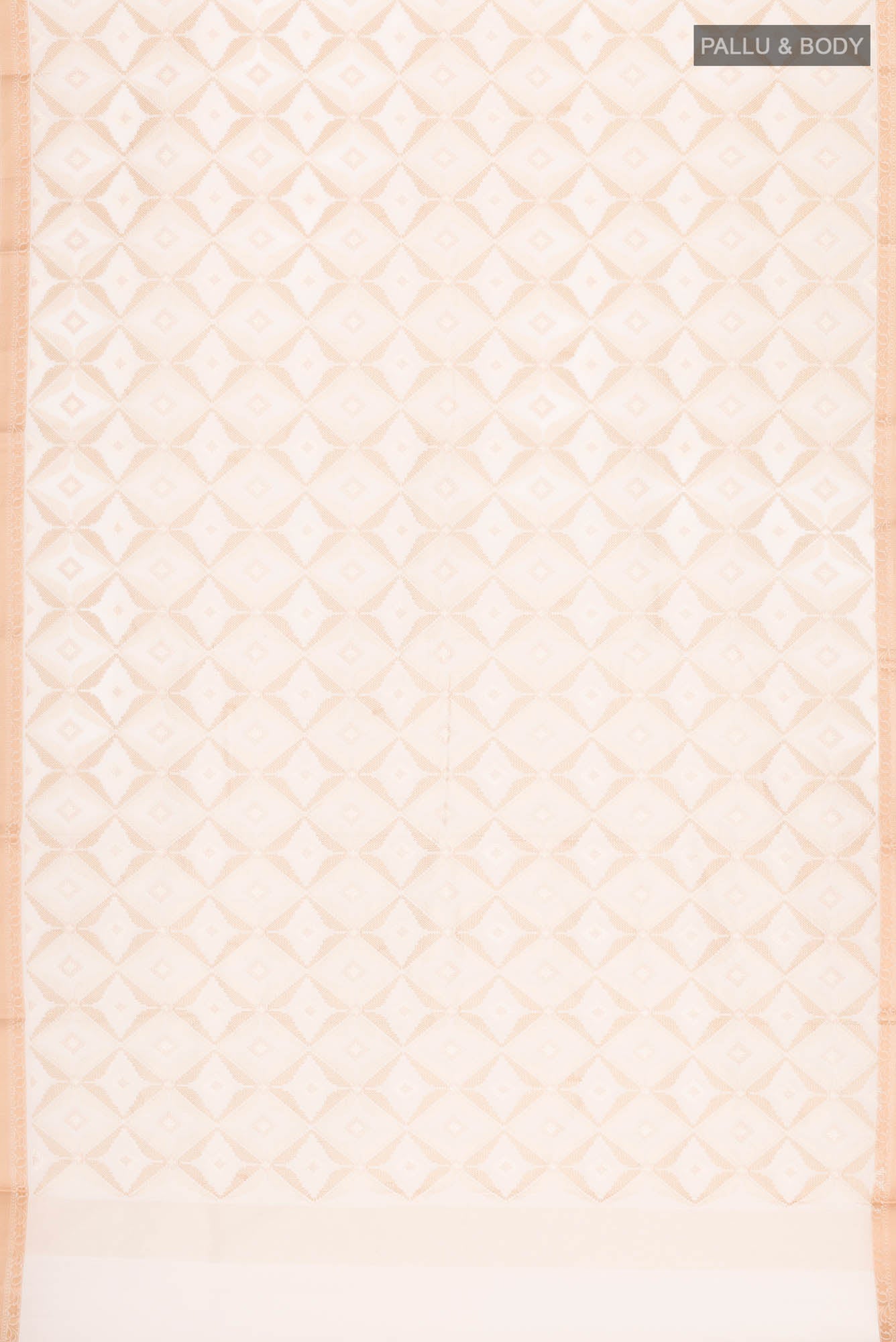Flat view of Cream Blended Kota Cotton Saree with Embroidery on the body and Thread Border. 