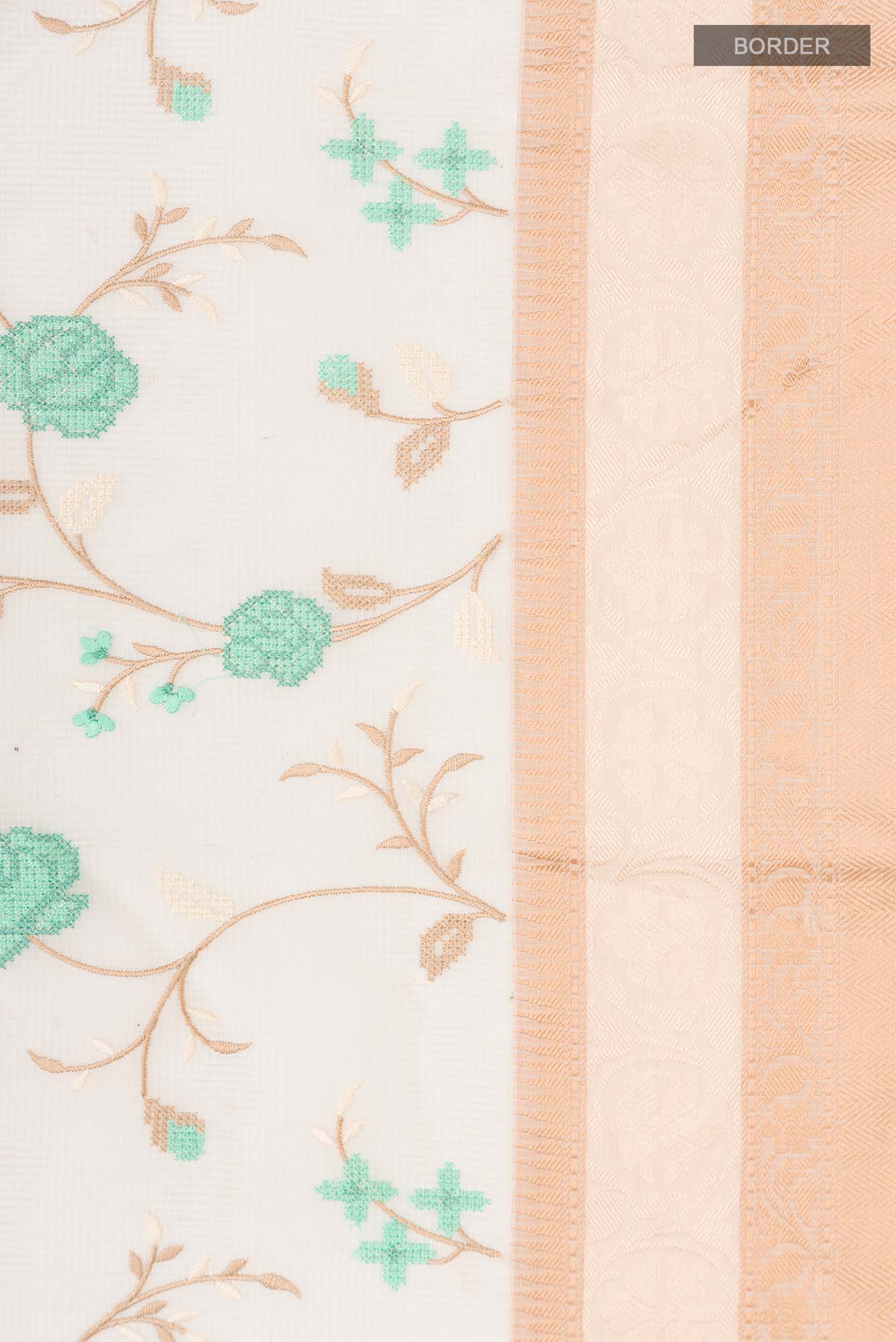 Border image of Cream Blended Kota Cotton Saree with Embroidery on the body and Thread Border. 