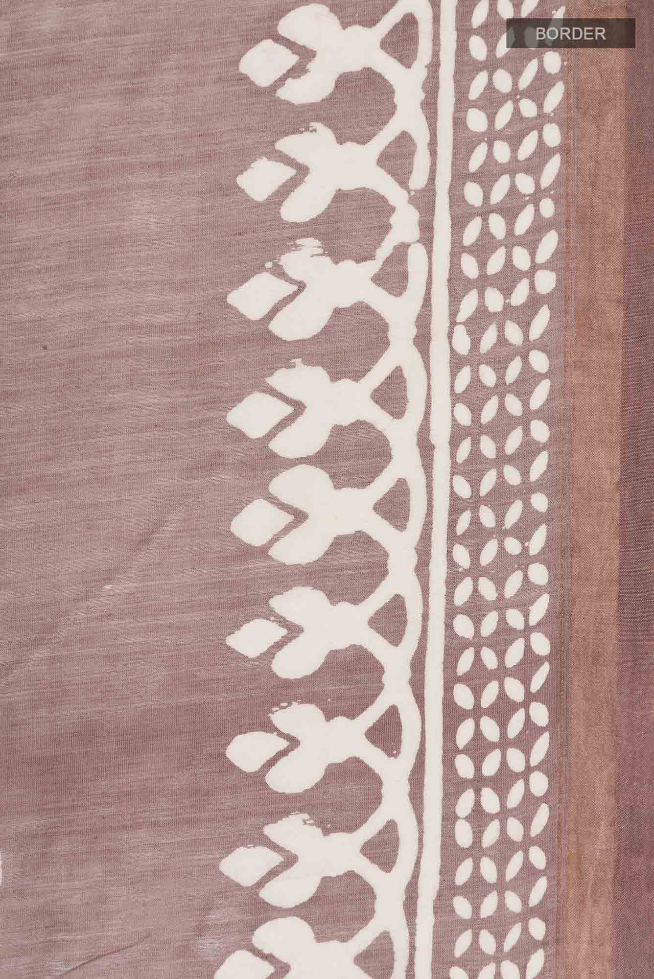 Border image of Mauve Maheshwari Silk Cotton Saree with Printed design on the body and Printed Border. 