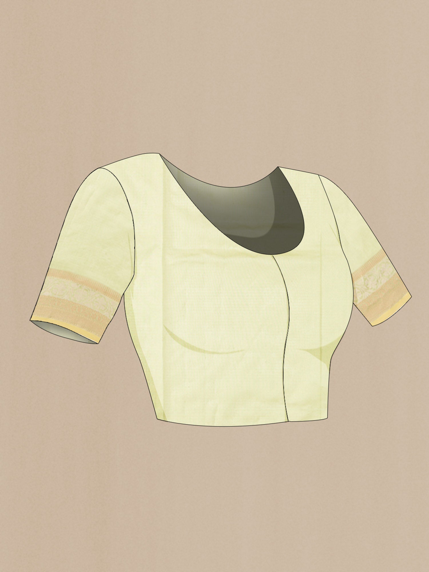 Close up image of the blouse of Green Blended Kota Cotton Saree with Embroidery on the body and Zari Border. 