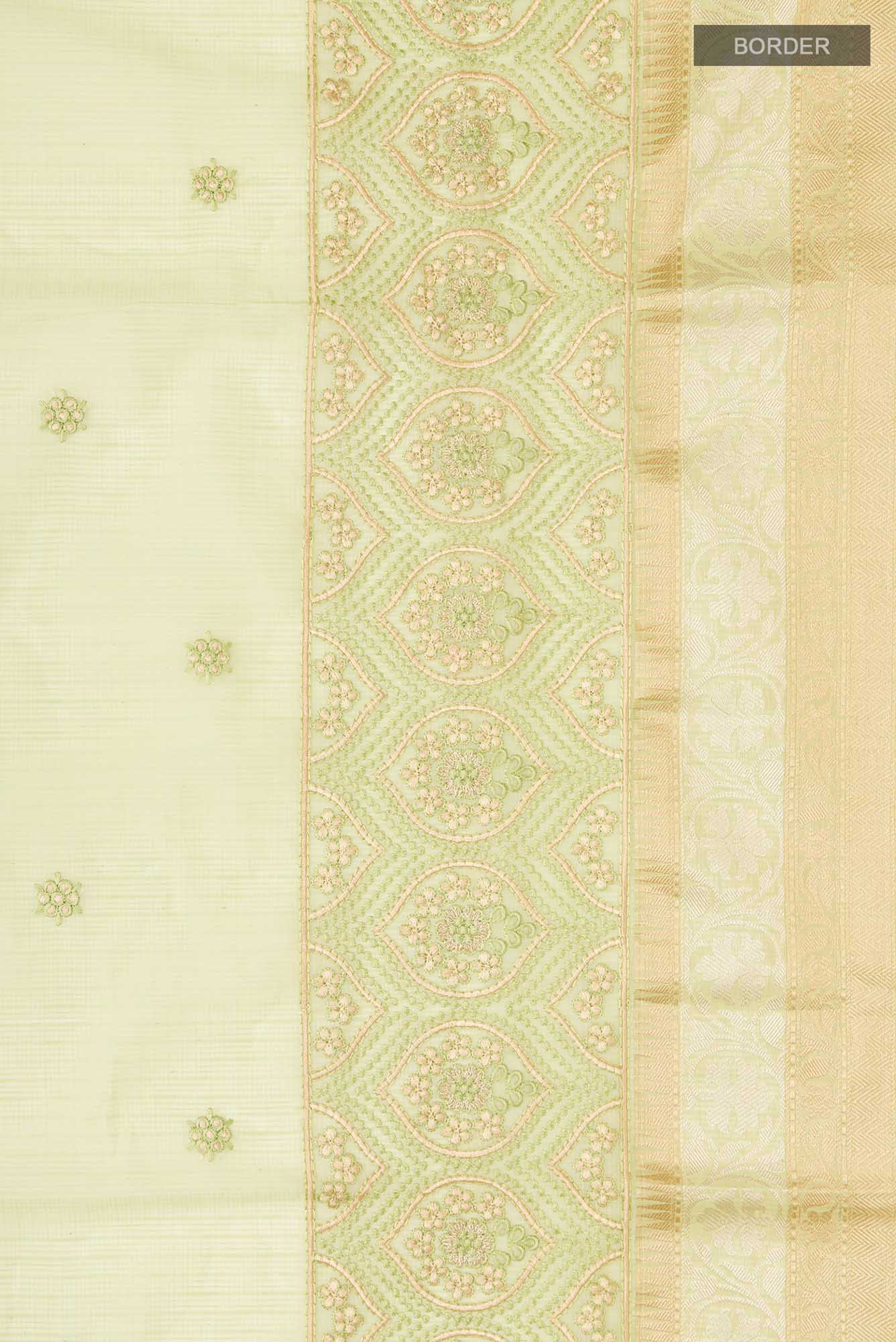 Border image of Green Blended Kota Cotton Saree with Embroidery on the body and Zari Border. 