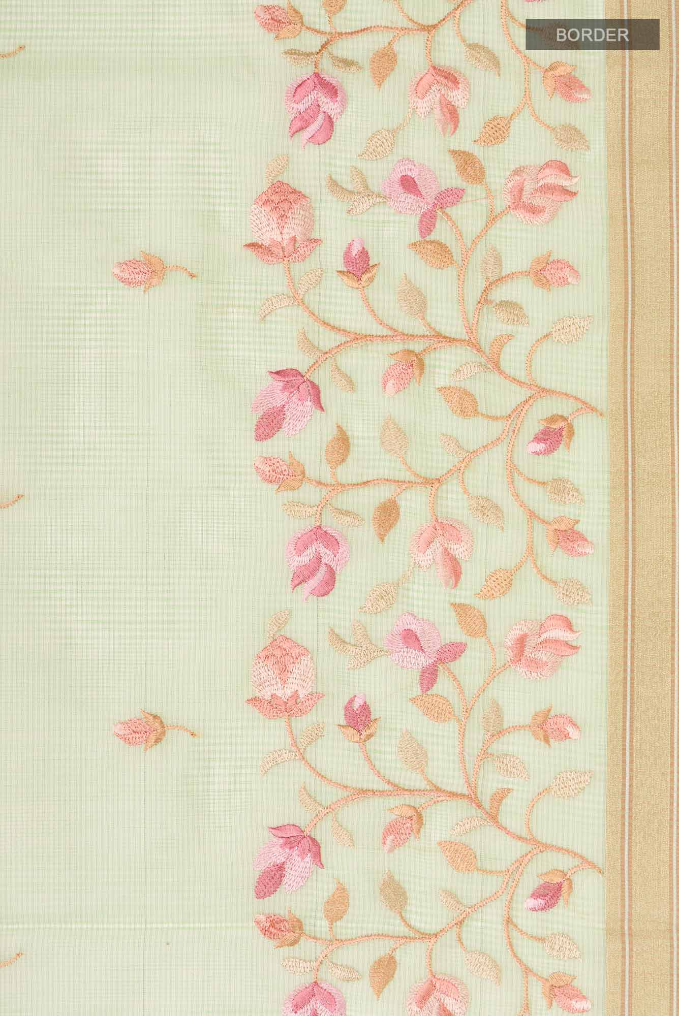 Border image of Green Blended Kota Cotton Saree with Embroidery on the body and Zari Border. 