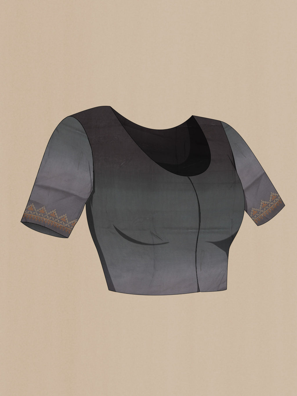 Close up image of the blouse of Multi Color Blended Art Silk Saree with Embroidery on the body and Embroidery Border. 